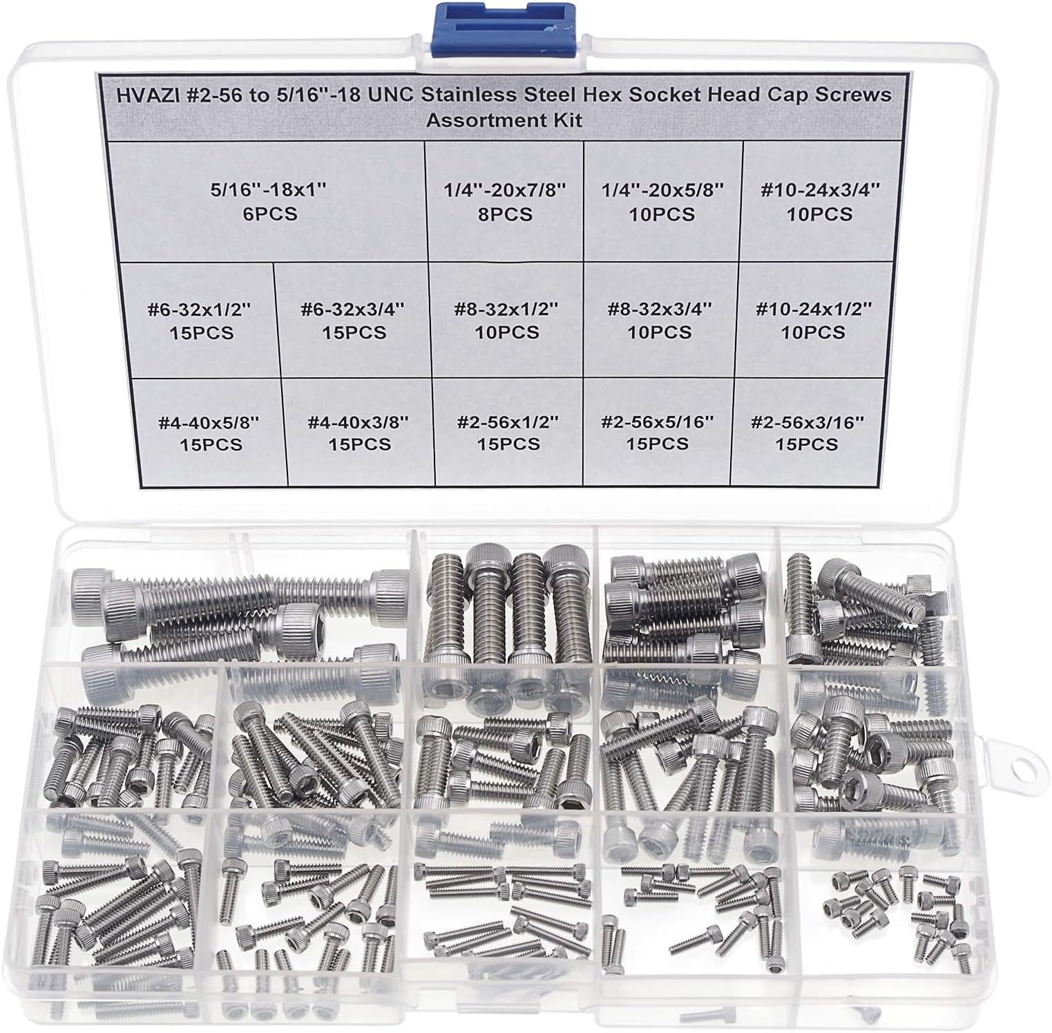 #2-56 to 5/16"-18 UNC Stainless Steel Hex Socket Head Cap Screws/Bolts Assortment Kit