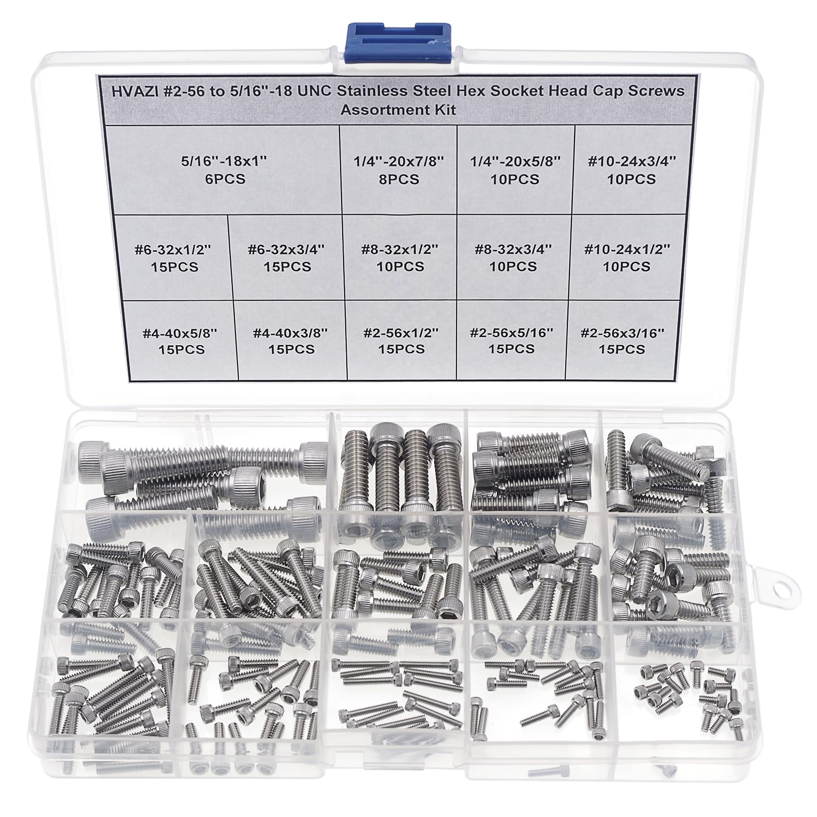 #2-56 to 5/16"-18 UNC Stainless Steel Hex Socket Head Cap Screws/Bolts Assortment Kit
