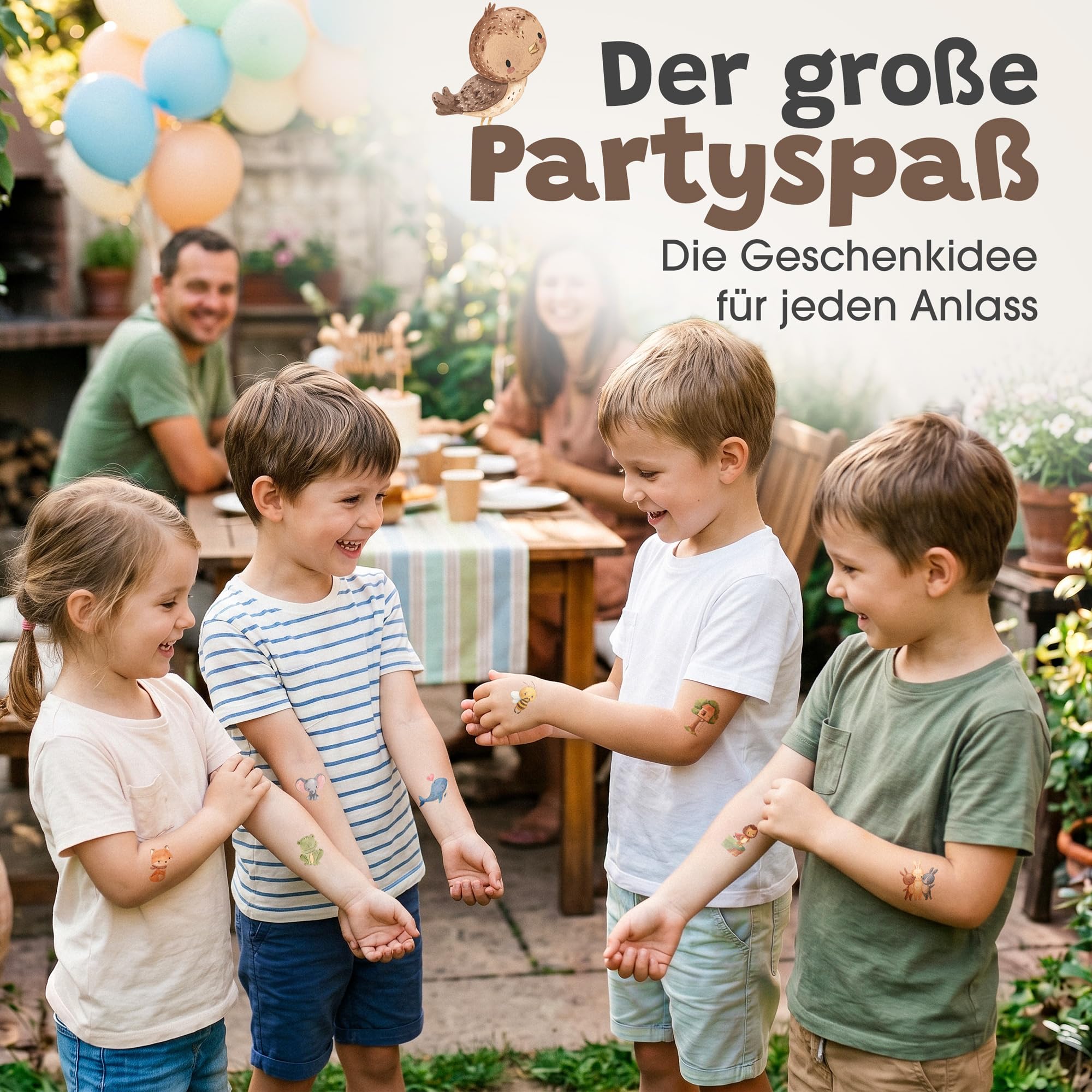 EULENTALER® Kinder Tattoo I Von Pädagogen empfohlen I 100x hautfreundliche Kindertattoos mit süßen Tier-Motiven [Dermatest: Sehr Gut] Made in Germany I Geschenk für Kinder inkl. Gratis Ausmalbilder - 5