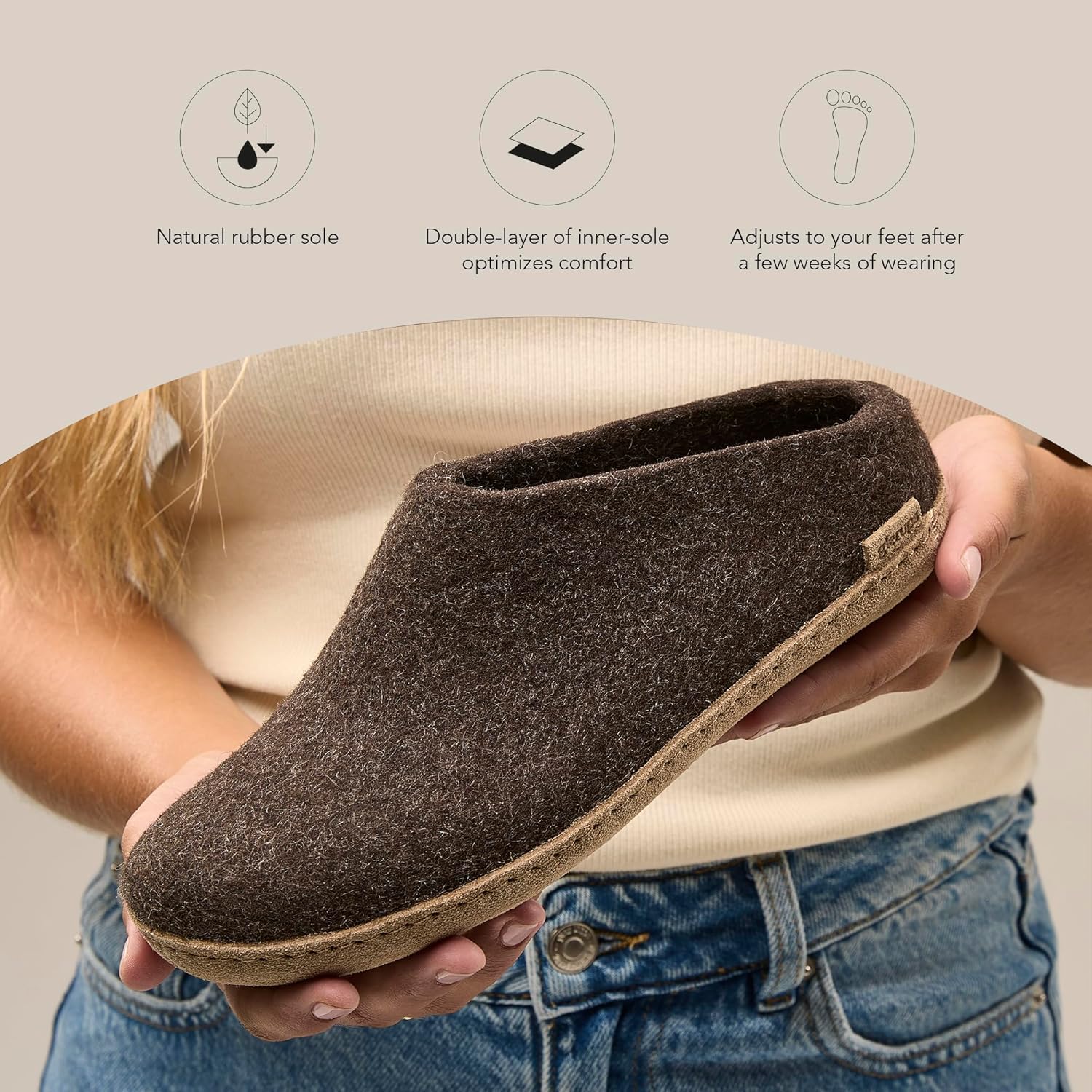 Glerups 100% quality wool mix Slipper with leather sole - Unisex Slip-on - Image 5