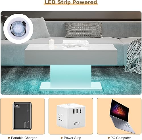 Miniatura 64 de Mesa de centro LED para sala de estar, mesa de centro rectangular, mesas de centro modernas de madera de alto brillo con luces LED de 16 colores
