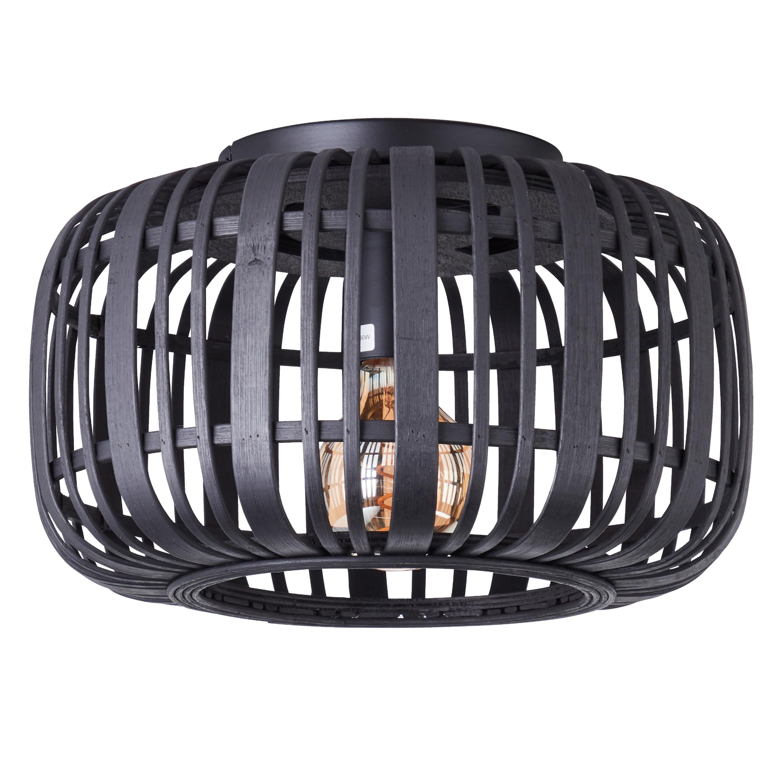 Lightbox Bambus Deckenlampe - runde Deckenleuchte Ø 32 cm mit natürlichem Schirm - Boho Lampe für Wohnzimmer, Schlafzimmer & Flur - E27 Fassung exkl. LED
