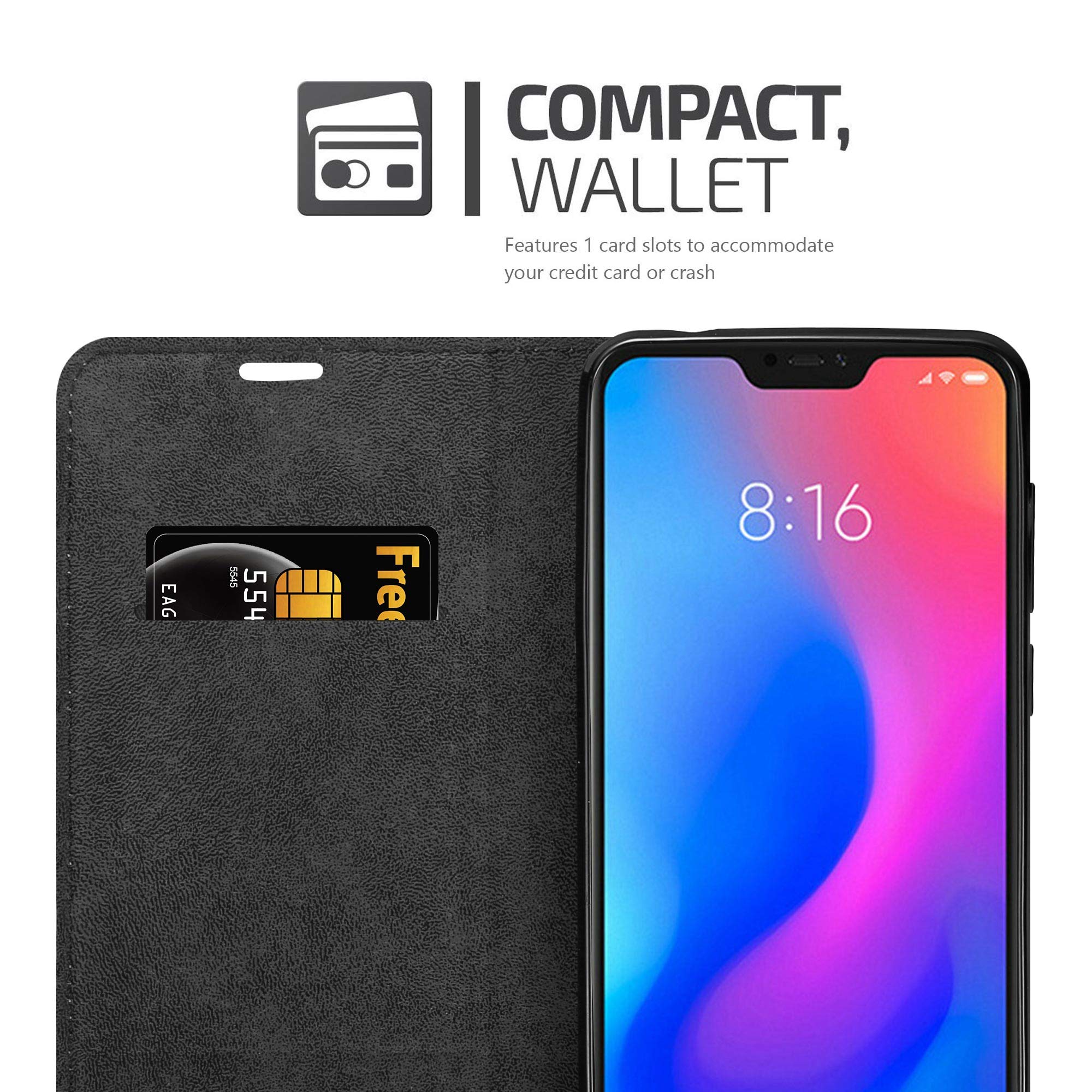 Custodia Portafoglio Per Xiaomi Mi A2 Lite/Redmi 6 PRO - Pelle Con Portacarte E Supporto