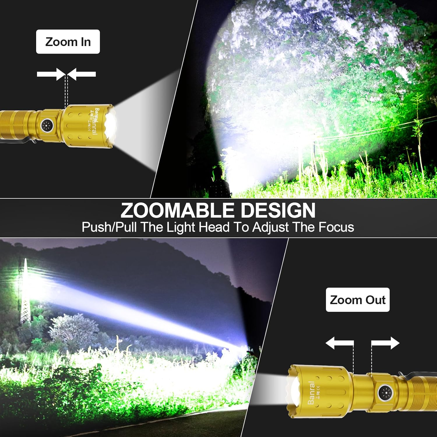 Banral Flashlights High Lumens Rechargeable, Super Bright Long Range Small Powerful Flashlight, 6 Modes LED Tactical Pocket Waterproof Flash Light for Home Emergency (2, Yellow Gold)