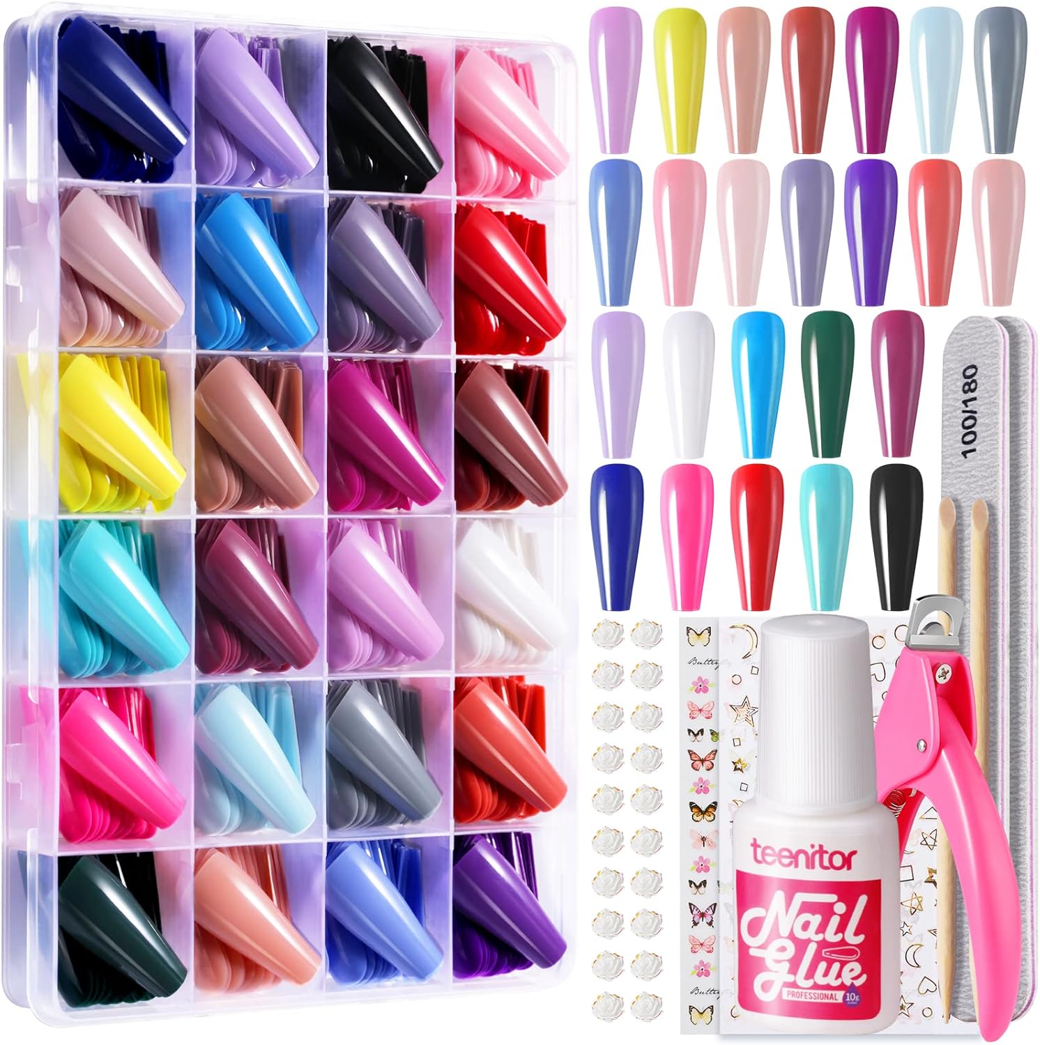 Teenitor 24 Colors Long Coffin Press On Nails Full Cover Color Coffin