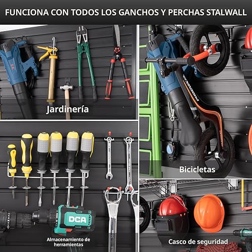 Miniatura 6 de Slatwall Panel organizador de pared de garaje resistente montado en la pared, paneles de pared de PVC para pared de garaje y hogar, sistema de