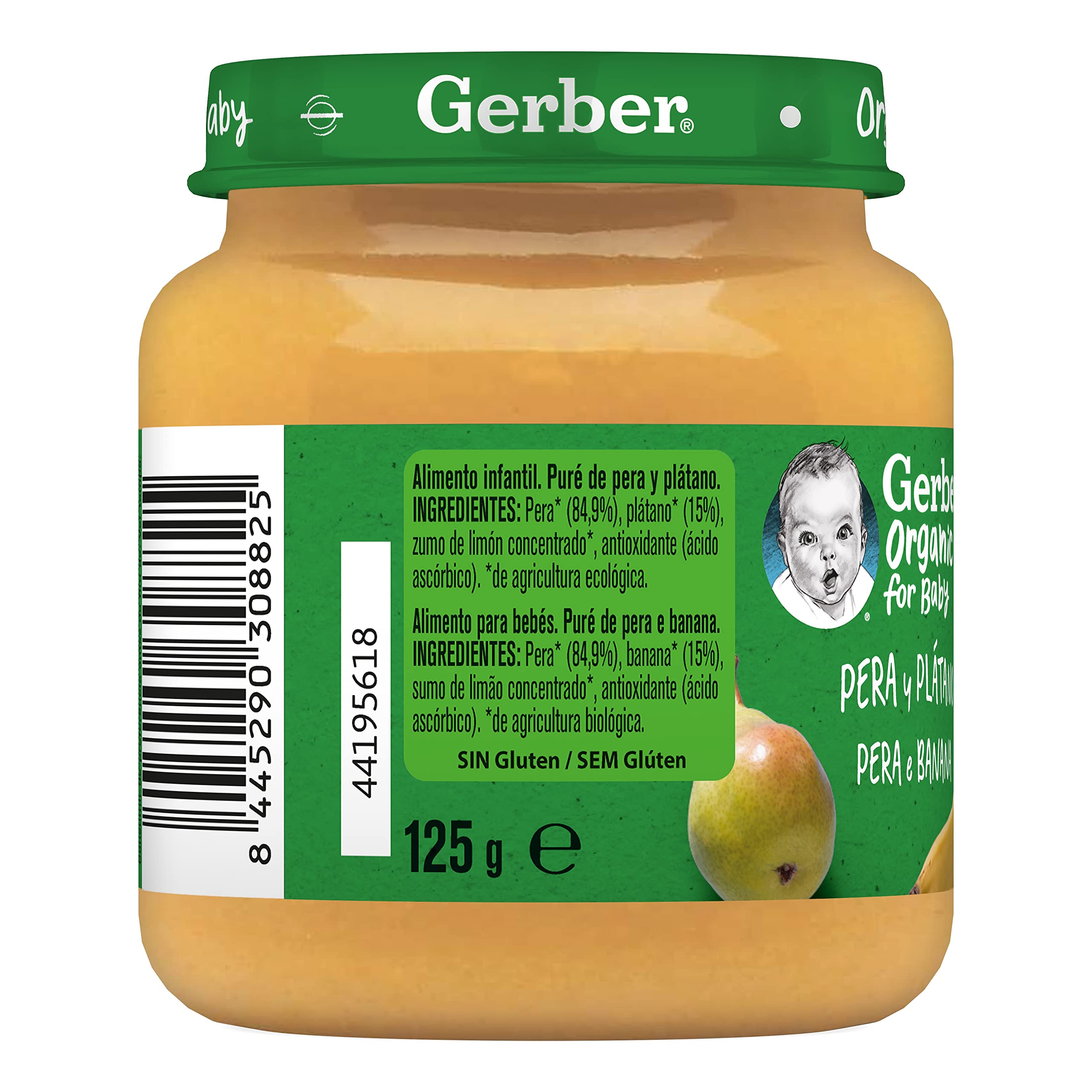 GERBER Organic Pera y Plátano Puré para Bebés 6x125g
