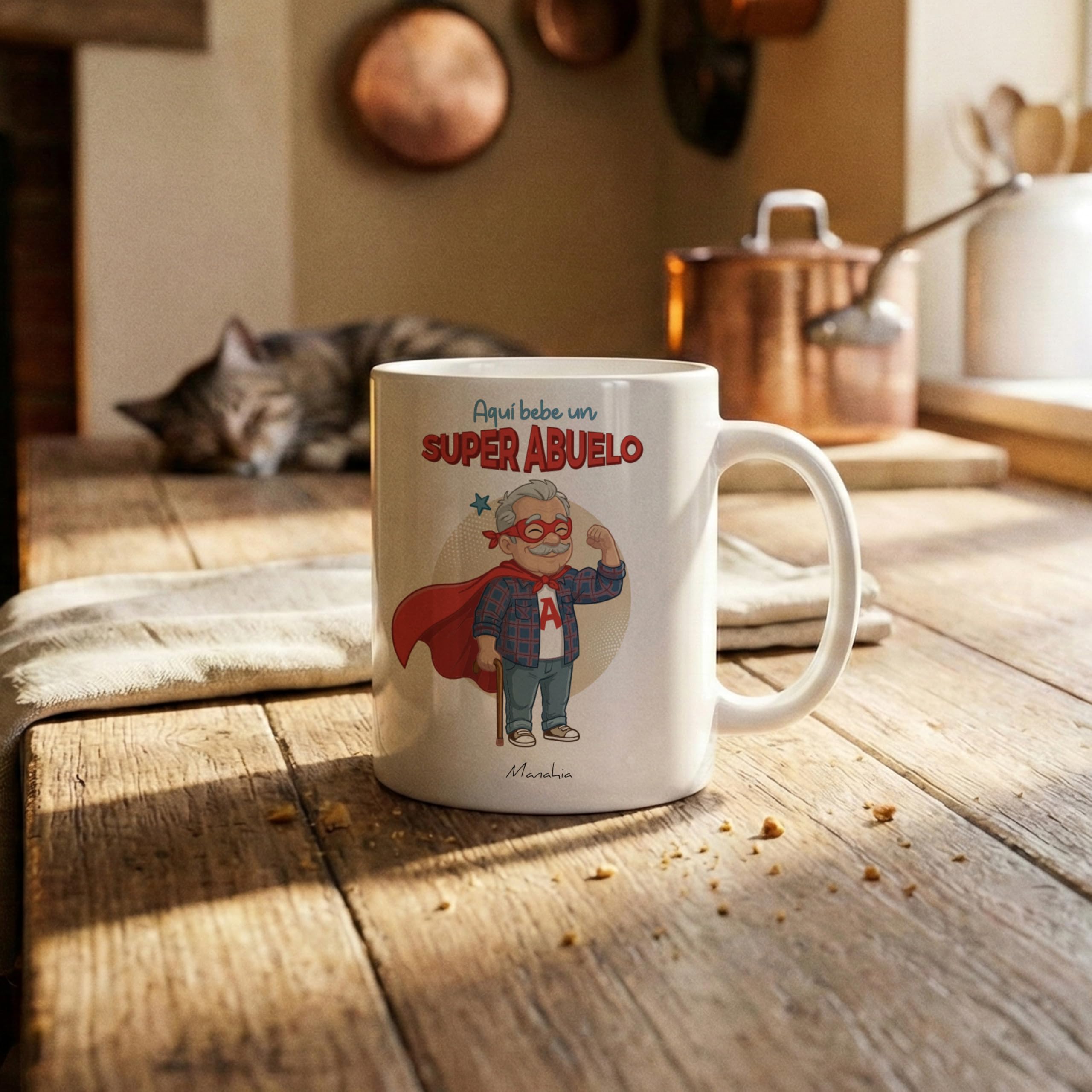 Manahia - Taza Abuelito - Aquí bebe un super abuelo | Regalo Original Nietos, Superabuelo - Idea Sorpresa Día del Padre, Navidad | Caja Regalo Kraft — view 6