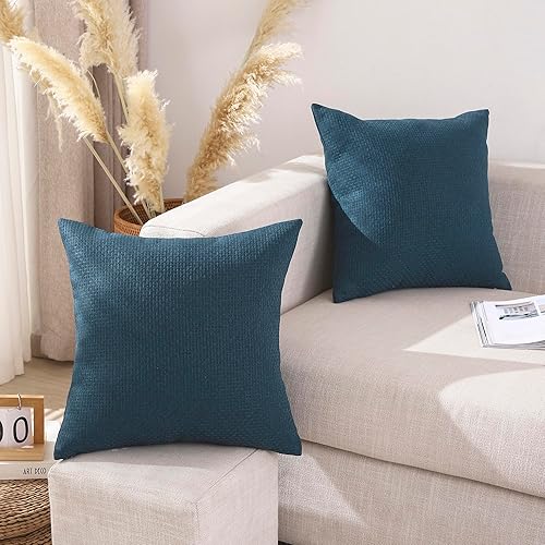 Miniatura 2 de Jepeak Paquete de 2 fundas de almohada tejidas con textura de 22 x 22 pulgadas, fundas de cojín de lino suave, fundas de almohada decorativas de