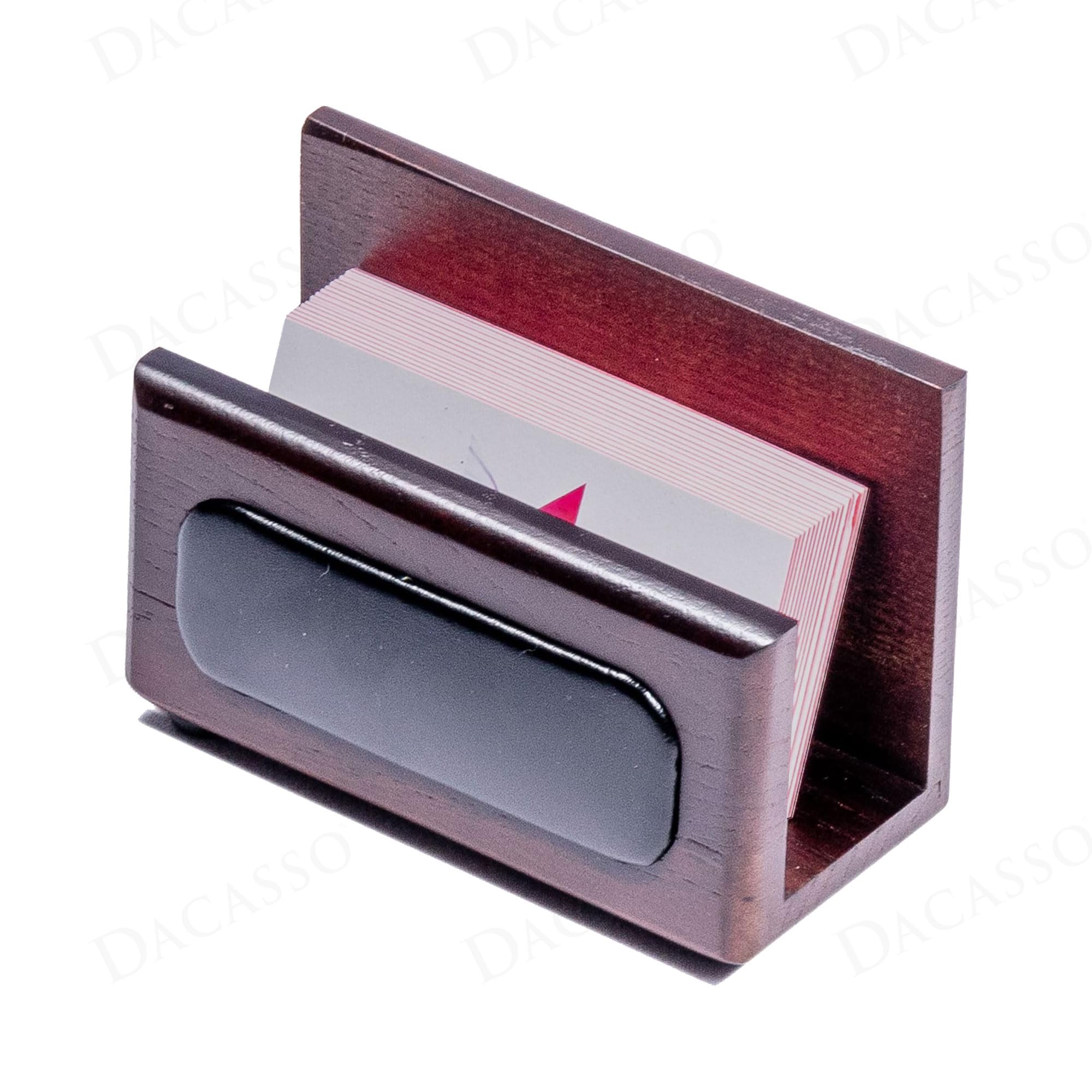 Dacasso Luxury Walnut & Black Leather Business Card Holder for Desk - Executive Office Decor & Desktop Organization Essential