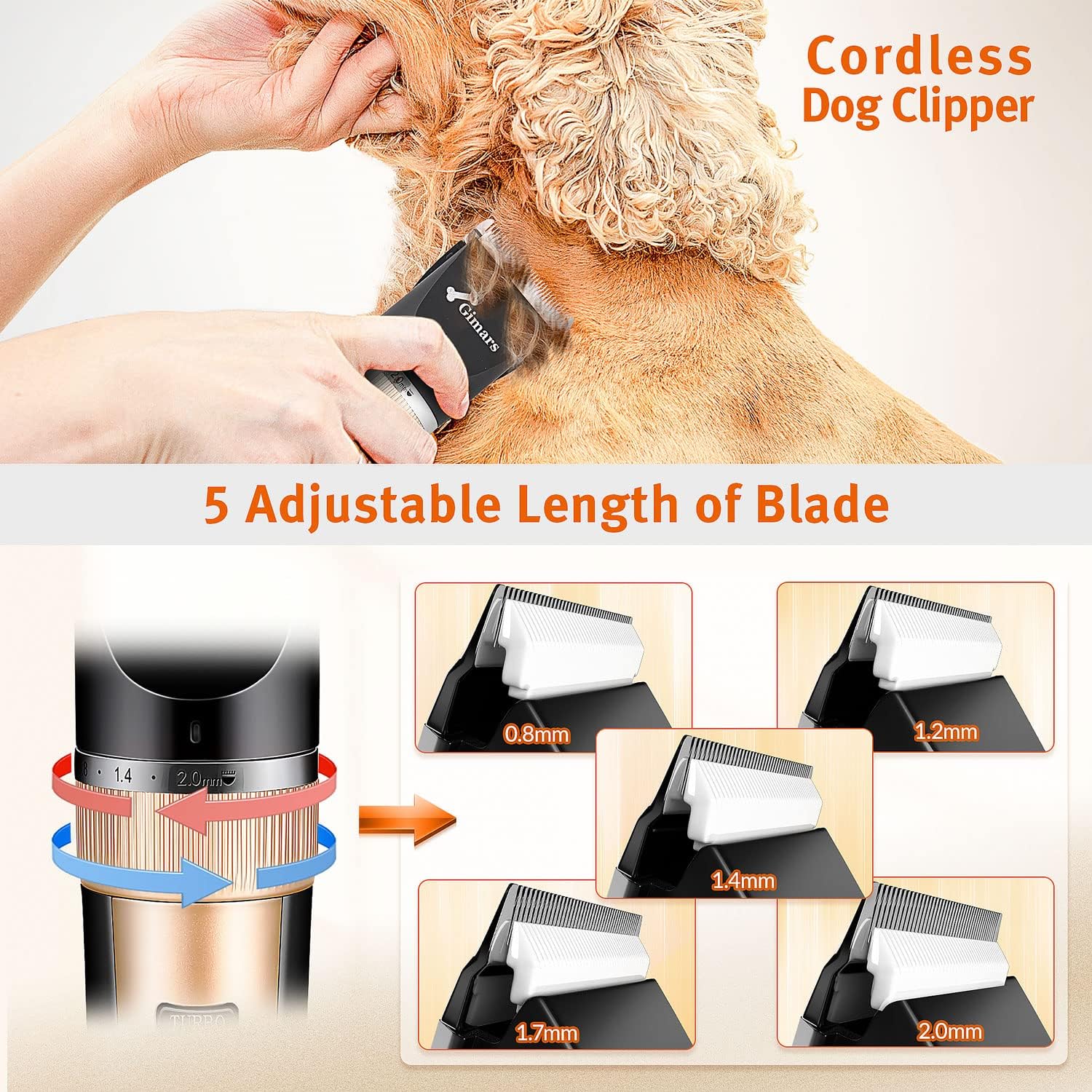Gimars 6 in 1 7000 RPM Low Noise Dog Clippers with Professional Dog Grooming Scissors - Image 4