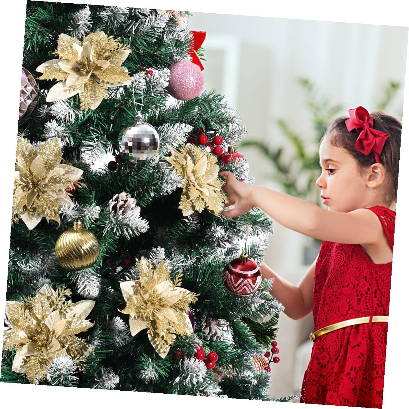 Alipis 12stücke Weihnachtsstern Glitzer Blumen Künstliche Poinsettia Dekoration Für Weihnachtsbaum Und Party Inkl Stängel Und Clips Für Festliche Arrangements Und Kreative Gestaltung