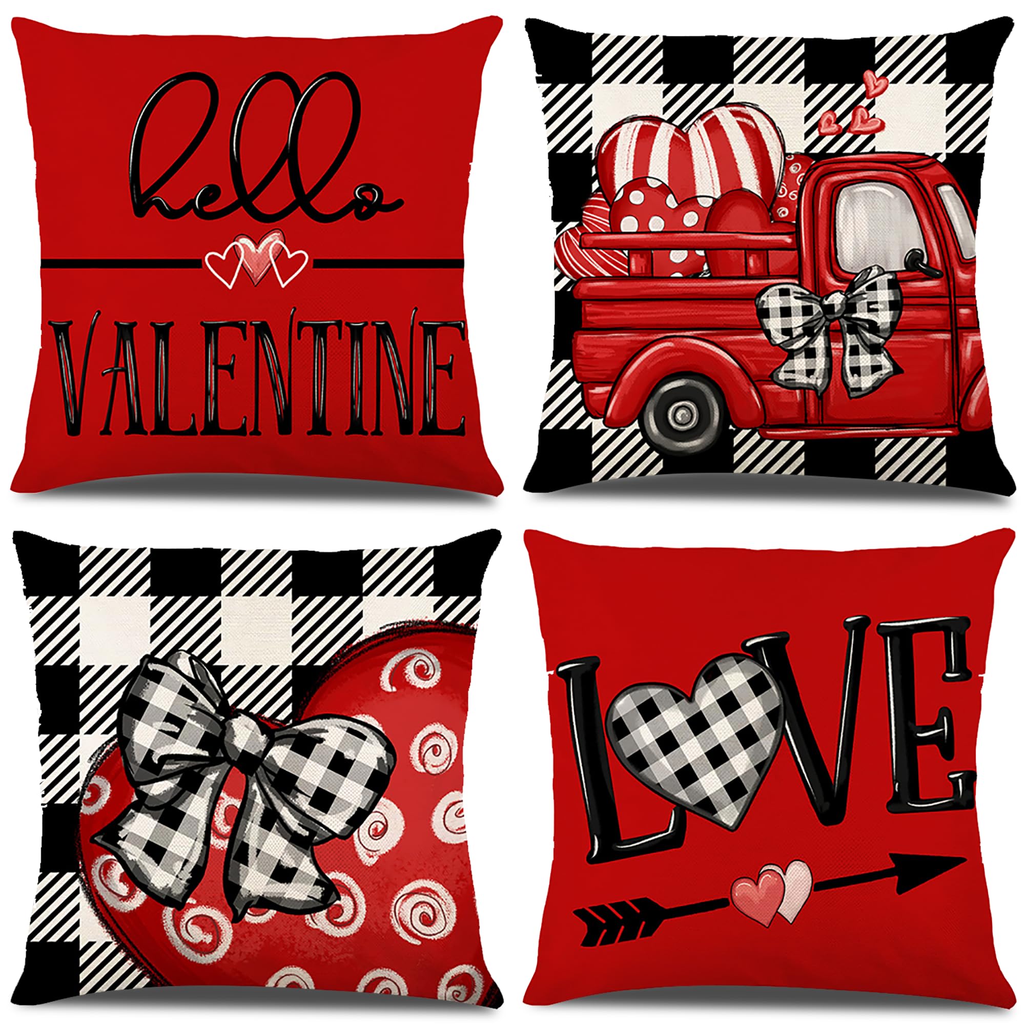 LITIVY Set of 4 Valentines Day Throw Pillow Covers Farmhouse Valentines Pillow Covers Cute Valentine's Pillow Covers (18 * 18IN)