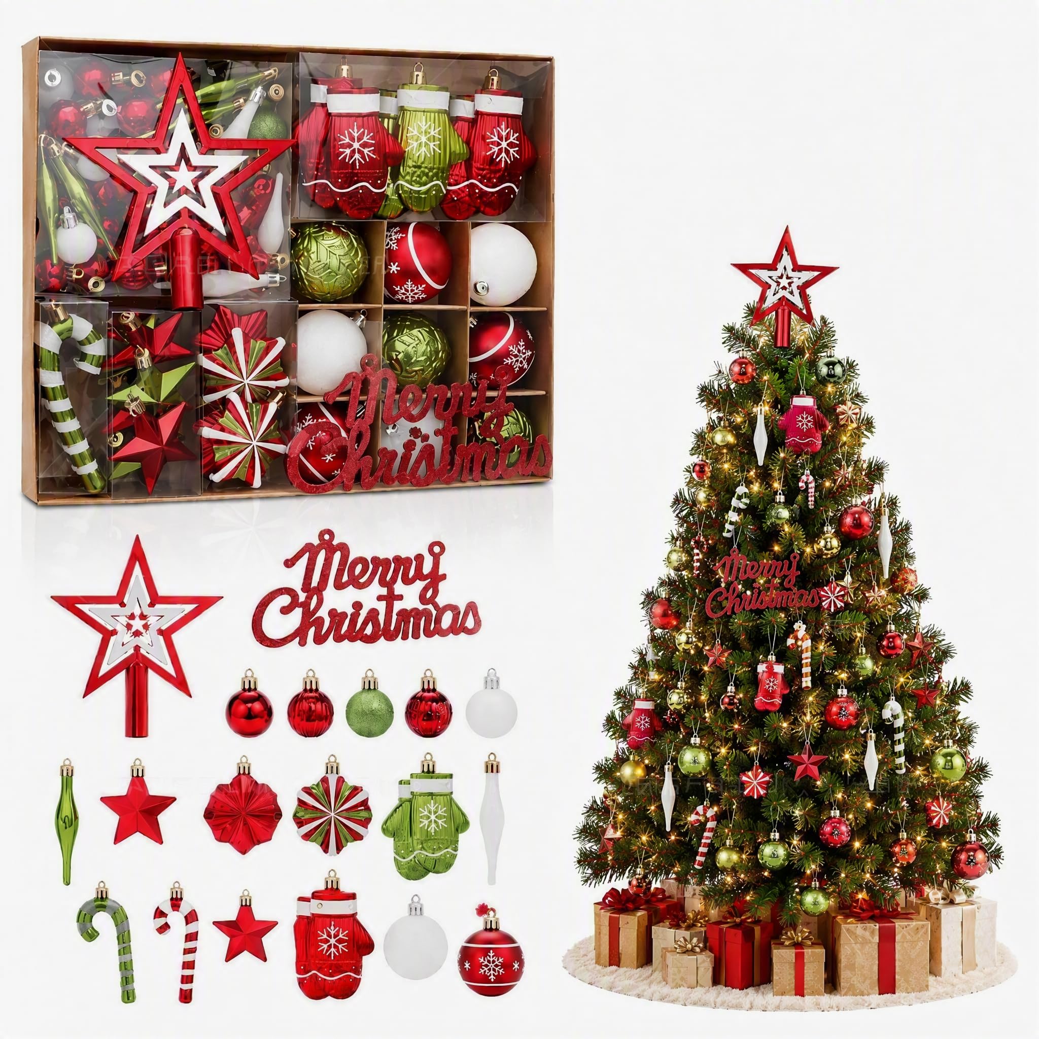 70 Pcs Christmas Baubles Ornaments for Christmas Tree Decorations