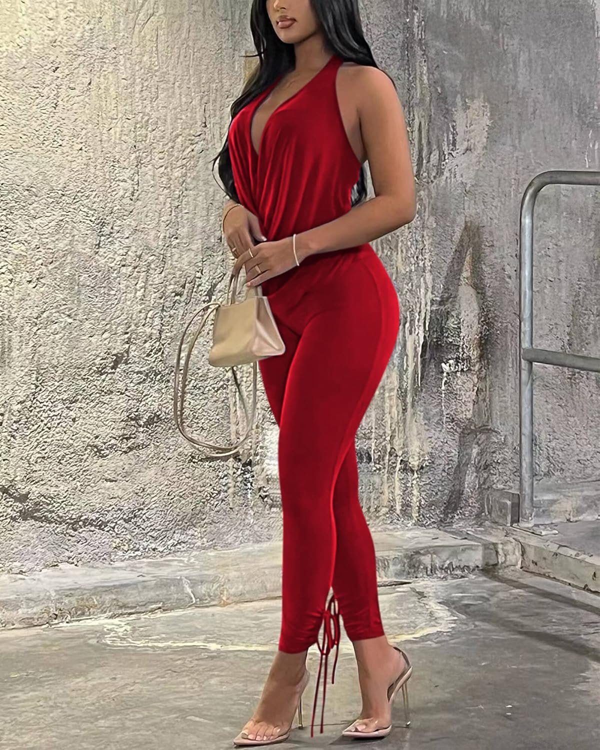 Doweha Women's Sexy Summer Two Piece Outfits Sleeveless Backless Deep V Neck Tank Tops And High Waisted Pants Matching Sets - Image 2