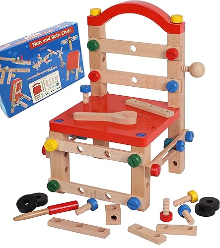 Miniatura 8 de Juego de tuercas y pernos de madera, silla de banco de trabajo de construcción, kits de construcción de madera para niños, compatible con el juego