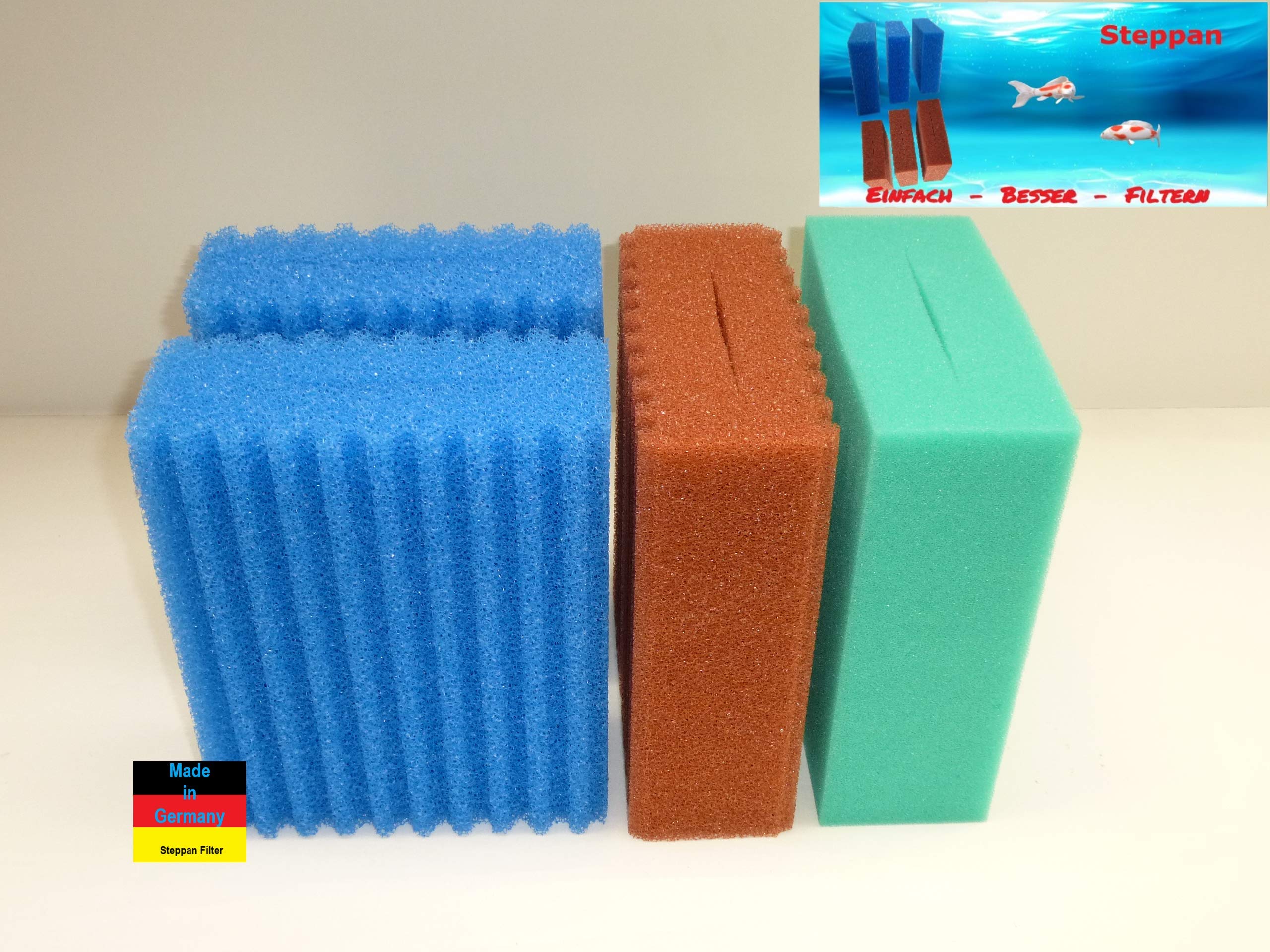 4 Filterschwämme 2 x Blau gewellt 1 x Rot gewellt und 1 x Grün glatt passend für Oase Biotec 5.1. und Oase BioSmart 18000