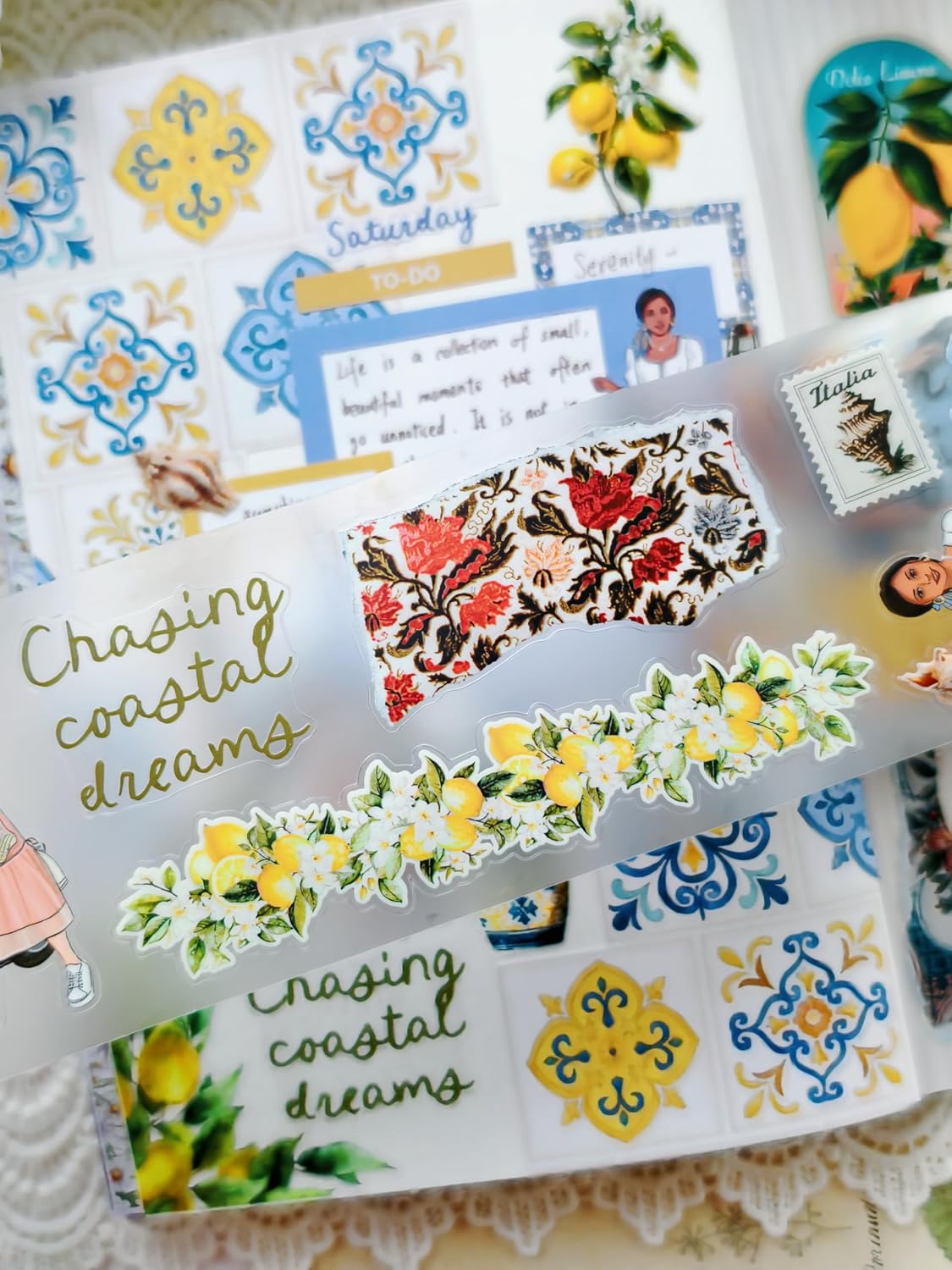 La Dolce Vita Summer Monthly Planning Kit Bundle – Italian Coast Inspired Planner Stickers, Scrapbook Papers, Vellum Sheets, Pre-Cut PET Tape & Pen for Journaling, Planning & Memory Keeping