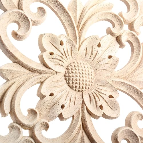 Miniatura 5 de MUXSAM Rhomb - Apliques de madera tallada para muebles, calcomanías de roseta de madera sin pintar, decoración central para puerta, pared, armario,