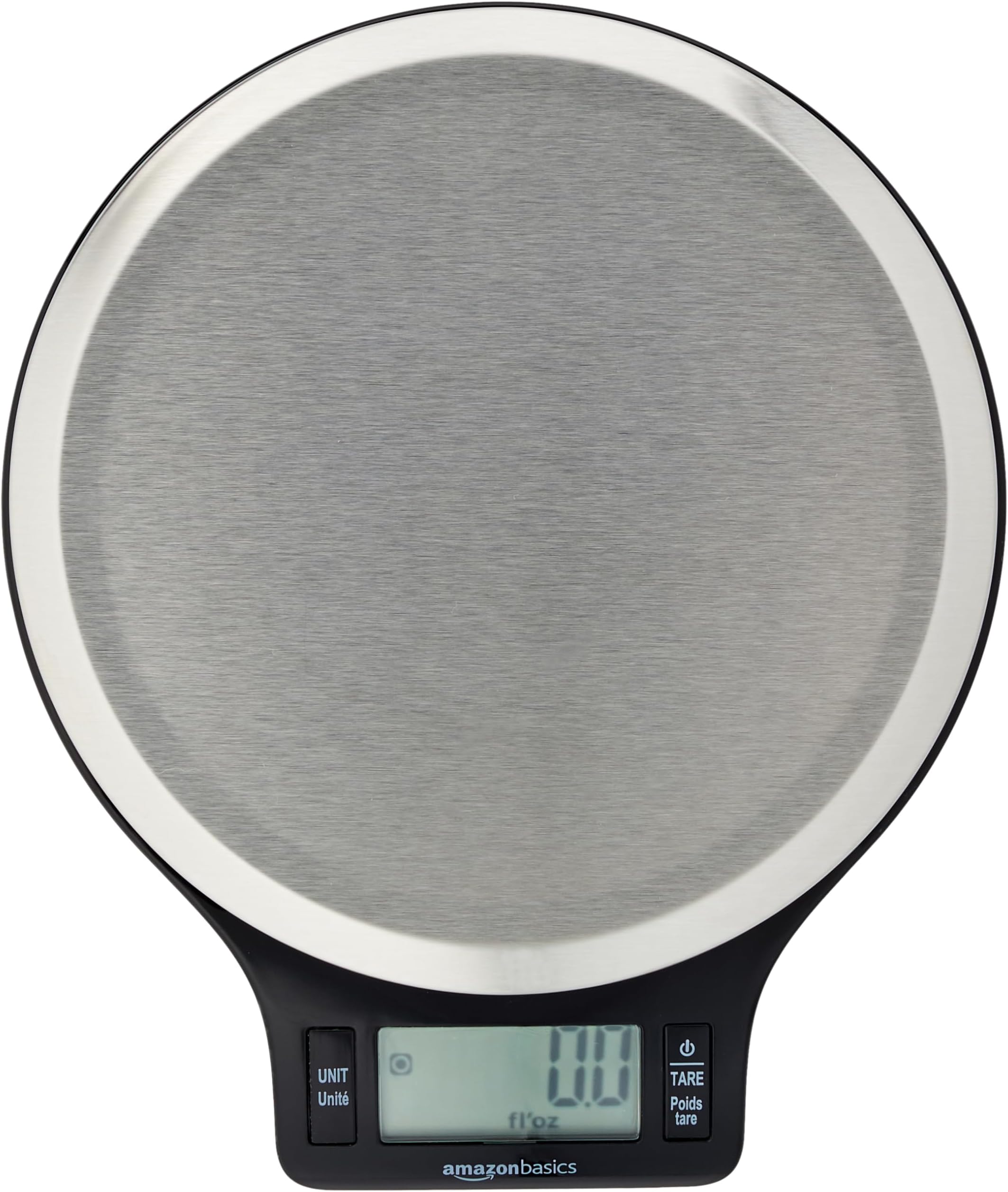 Amazon Basics Digital kitchen scales with LCD display (with batteries), Black and Stainless Steel, BPA free, Weighs up to 11 pounds