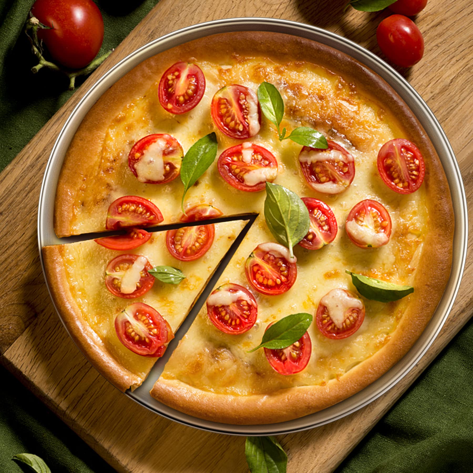 HaWare Set di 4 teglie rotonde per pizza in acciaio inox, da 20,3 cm, per cuocere/servire/cucinare, atossiche e sane, lavabili in forno e lavastoviglie (20 cm)