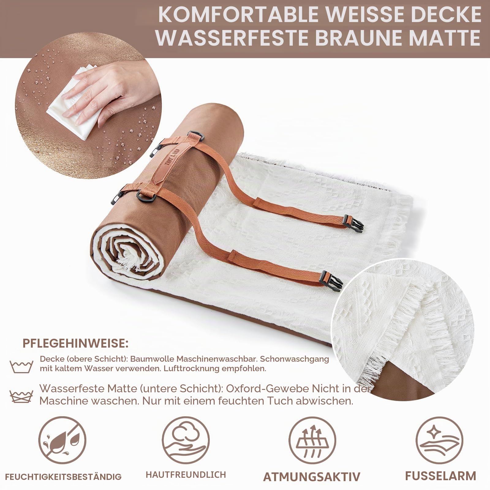 Tiny Land Picknickdecke, 2-in-1 Outdoor-Überwurfdecke, wasserdicht, groß, faltbar, Strandmatte, passend für 4–6 Erwachsene, perfekt für Yoga, Stadion, Auto, Paare und Familien