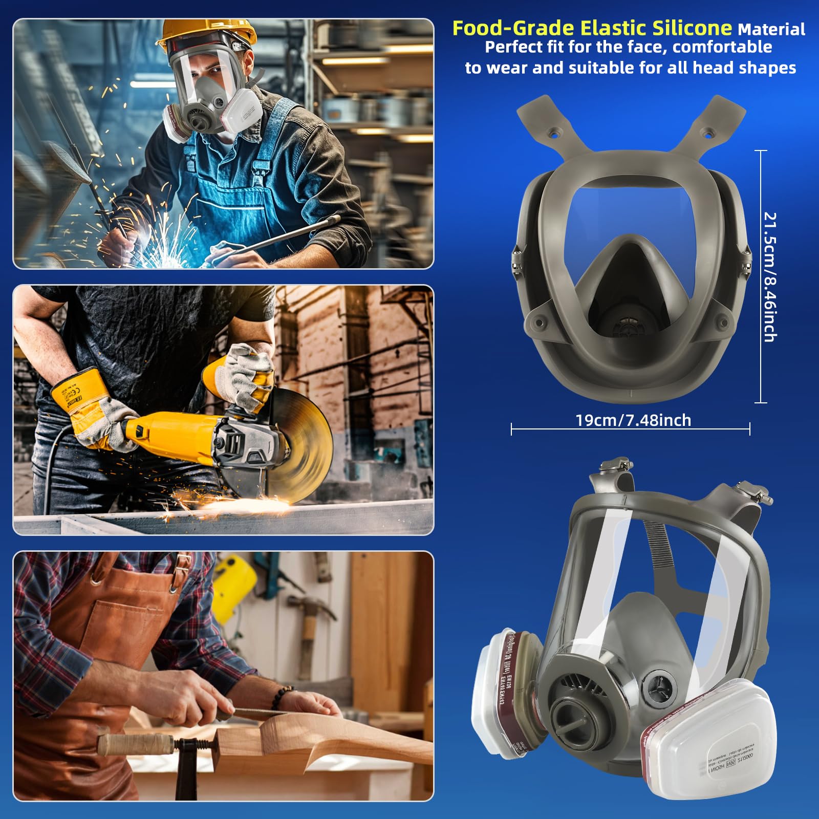Maschera antipolvere con filtri, maschere di protezione respiratoria riutilizzabile, 6800 Maschera a gas di prodotto chimico per pittura, lavoro, levigatura, graffiti
