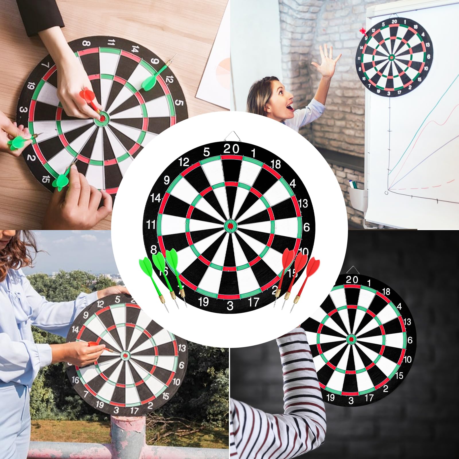 WinGluge Bersaglio Freccette 40.5CM, Set Freccette Gioco Tirassegno Anello Numerico, Classico con 6 Freccette Professionali per Attività Aria Aperta e Riunioni Famiglia