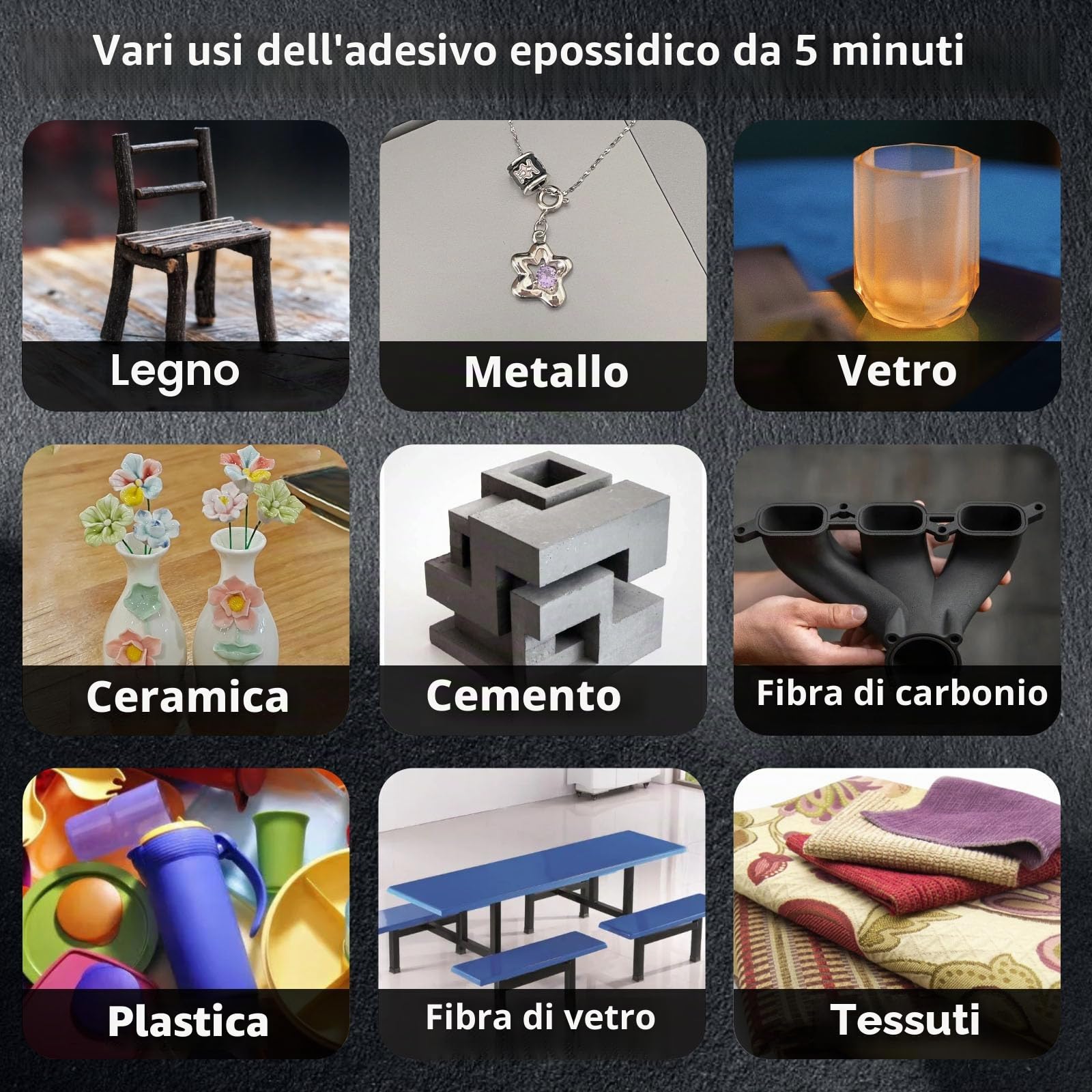 Colla Epossidica Bicomponente, 250 ml 5 Minuti Colla Epossidica, Presa Rapida, Trasparente, Colla Bicomponente per Riparare Ceramica, Porcellana, Vetro, Legno, Plastica, ecc
