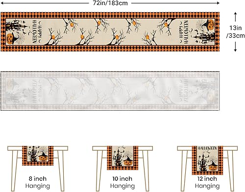 Miniatura 2 de Camino de mesa de calabaza para Halloween, 72 pulgadas de largo, decoración de mesa de Halloween, decoración de fiesta de calabaza para interiores