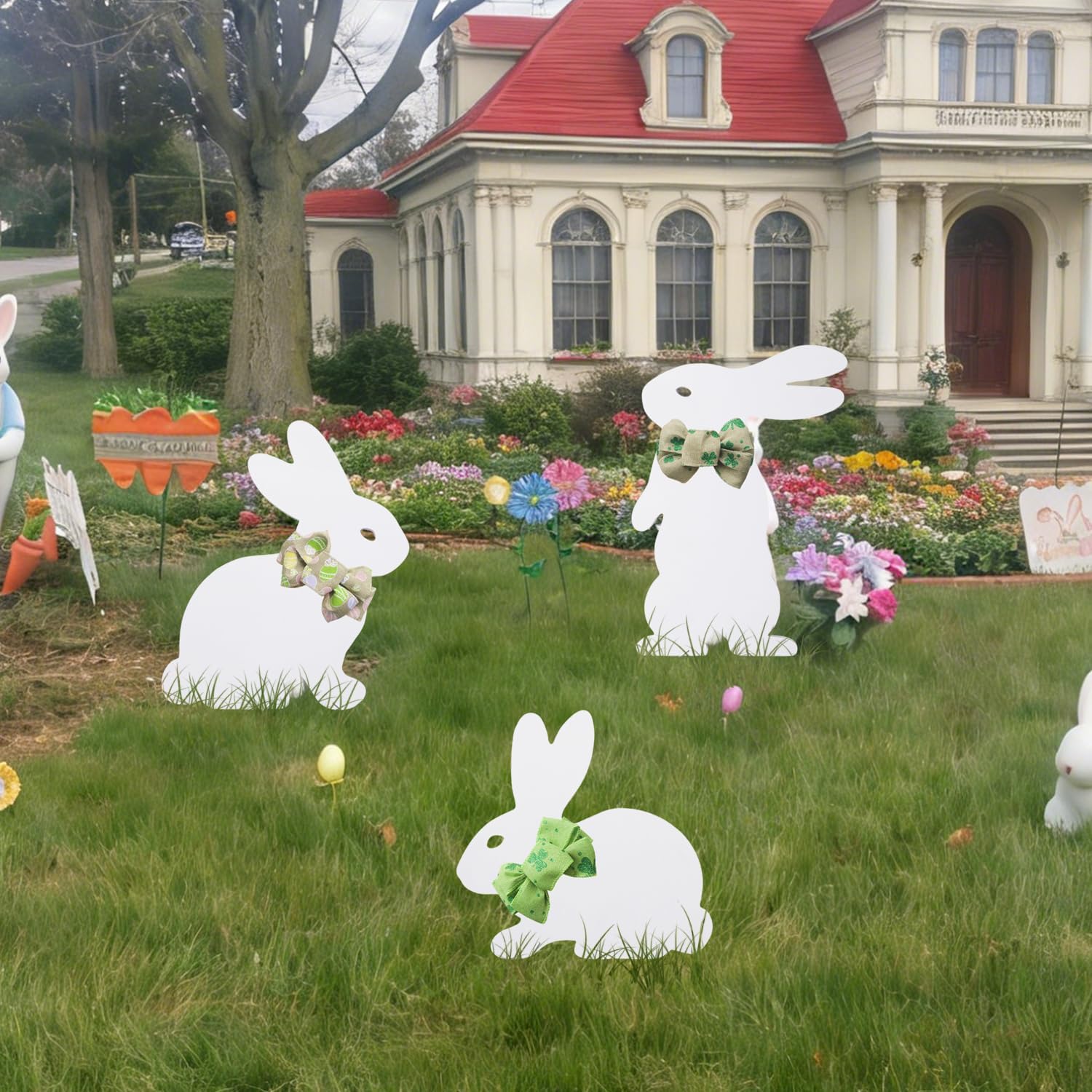 3-Pack Premium Easter Bunny Yard Signs – Durable, Weatherproof PVC Outdoor Decor with Metal Stakes for Garden, Lawn & Easter Party (3)