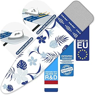 Bartnelli Ironing Board Cover and Pad, Made in Europe with New Patent Technology | 54x15 Iron Board Replacement Cover Featuring Park & Turbo Zone, Scorch Resistant 100% Cotton Thick Layered Top