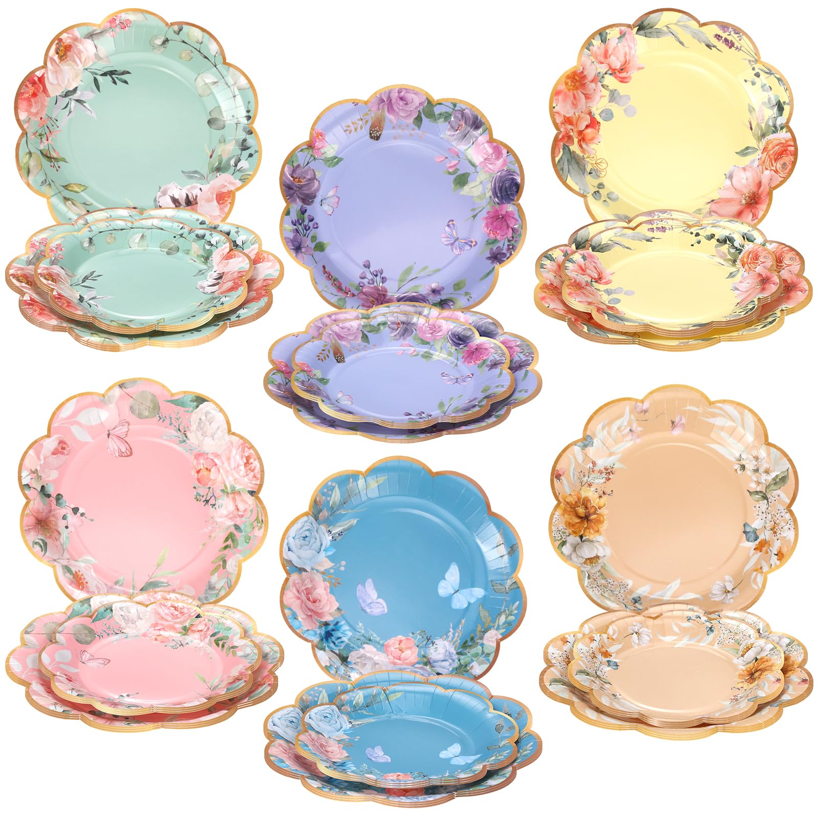 Havawish 36 Pcs Floral Paper Plates Tea Party Disposable Flower Plates Floral Party Decorations for Cake Dessert Weddings Birthday Spring Summer