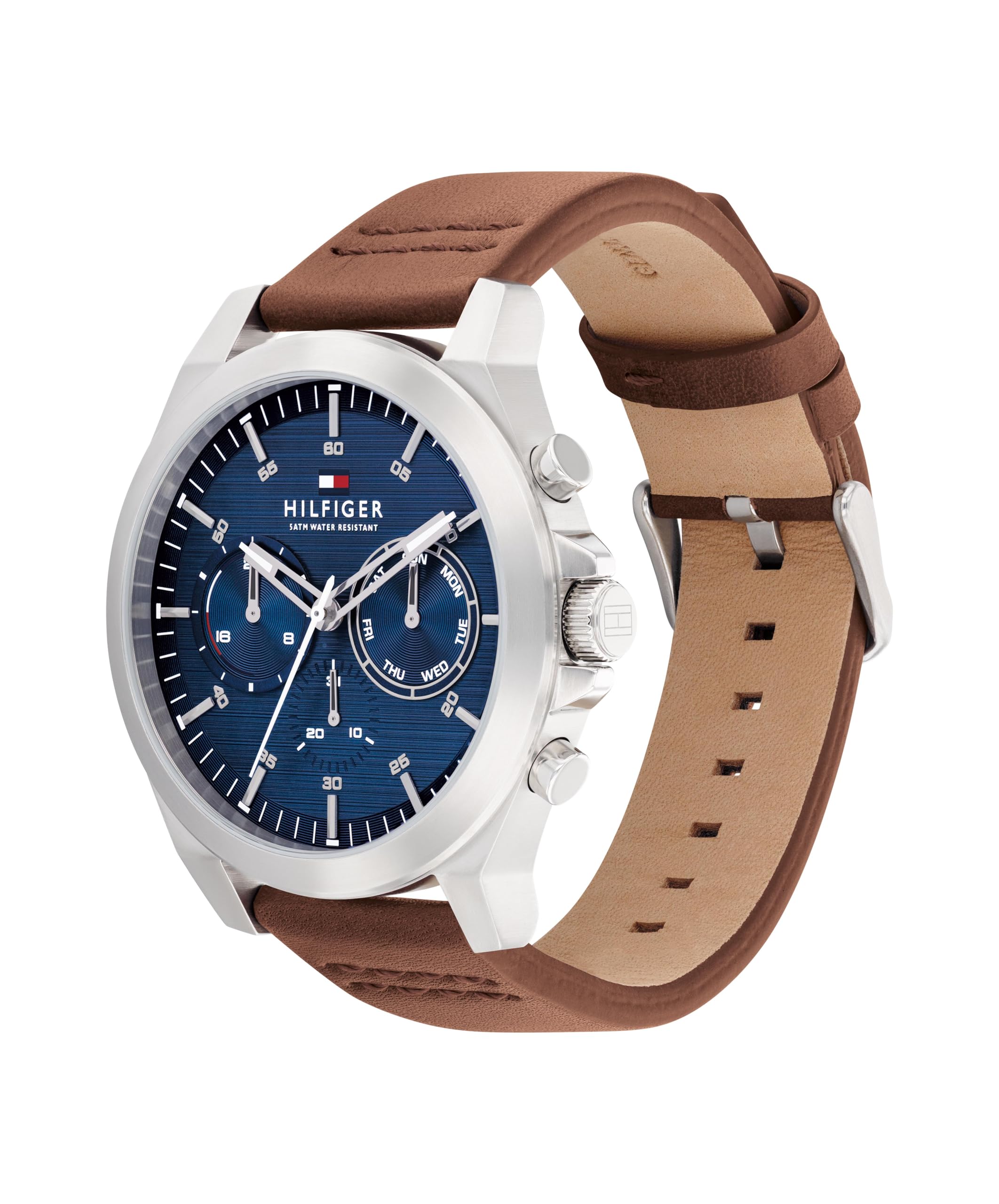 Tommy Hilfiger Mens Multifuction Navy Stainless Steel & Leather Strap Watch (B0D5YQ5S1L) Amazon Price History, Amazon Price Tracker