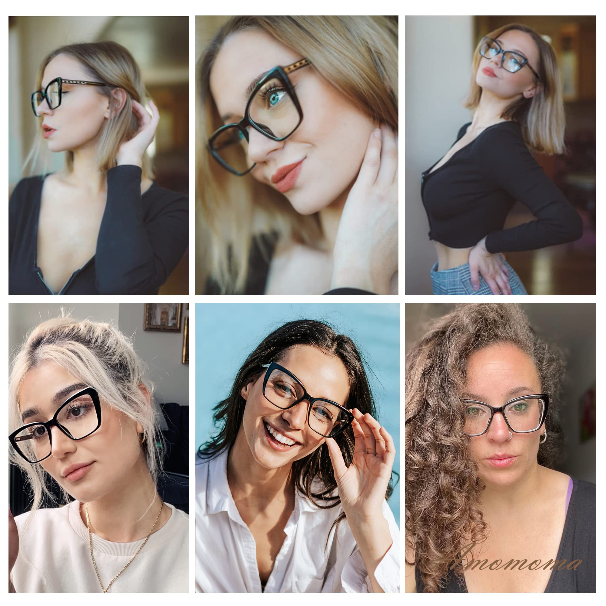 AMOMOMA Modne okulary do czytania TR90 duże niebieskie światło dla kobiet, stylowe kwadratowe okulary z kocimi oczami AM6031