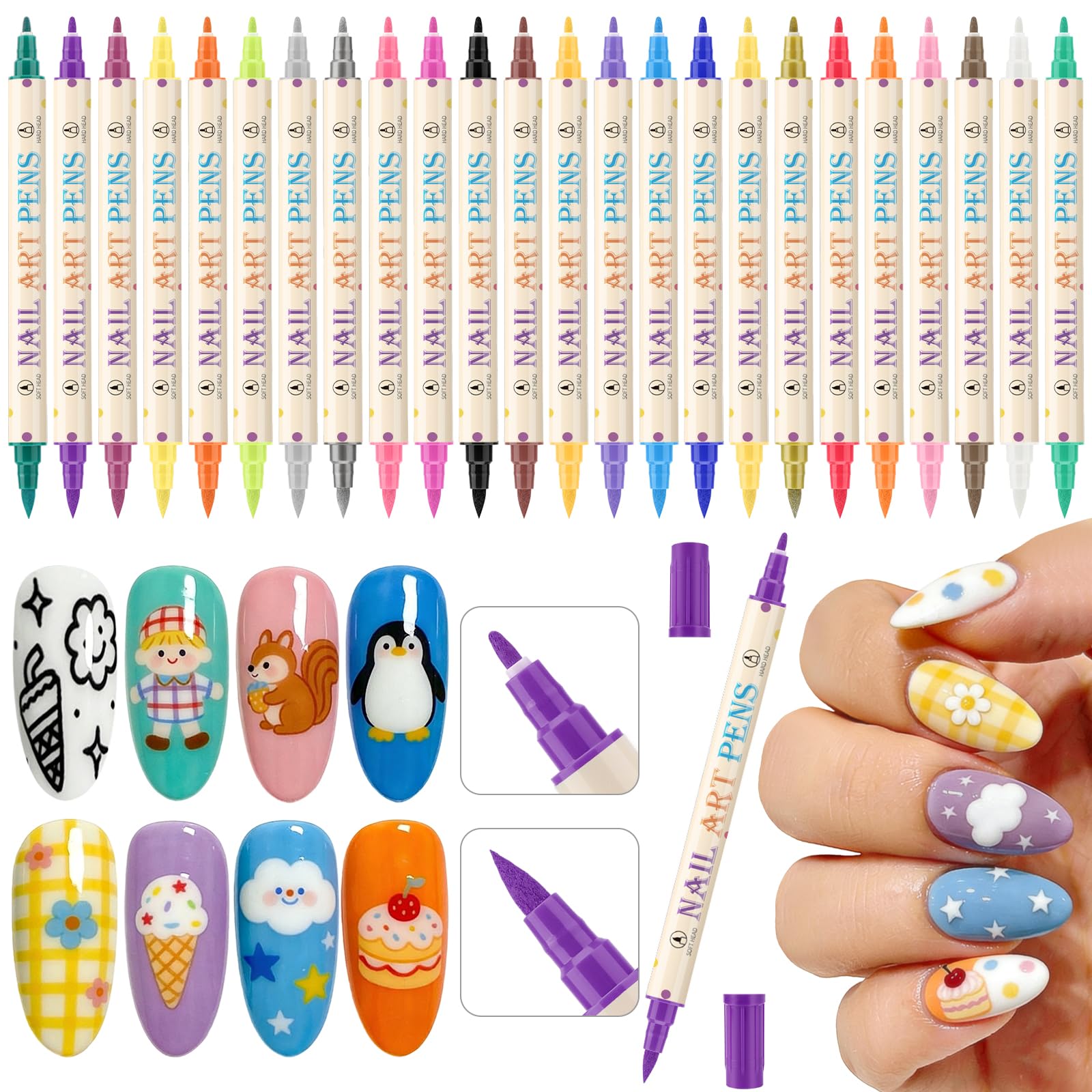 ネイルアート用品(筆など) pyon Amazon.com: 24 Colors Nail Art Pens Set, 3D Nail Polish Pens Quick