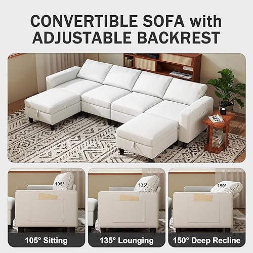 Miniatura 4 de Sofá modular seccional, sofá modular de 110 pulgadas con almacenamiento y respaldo ajustable, sofás seccionales convertibles de 6 asientos para sala