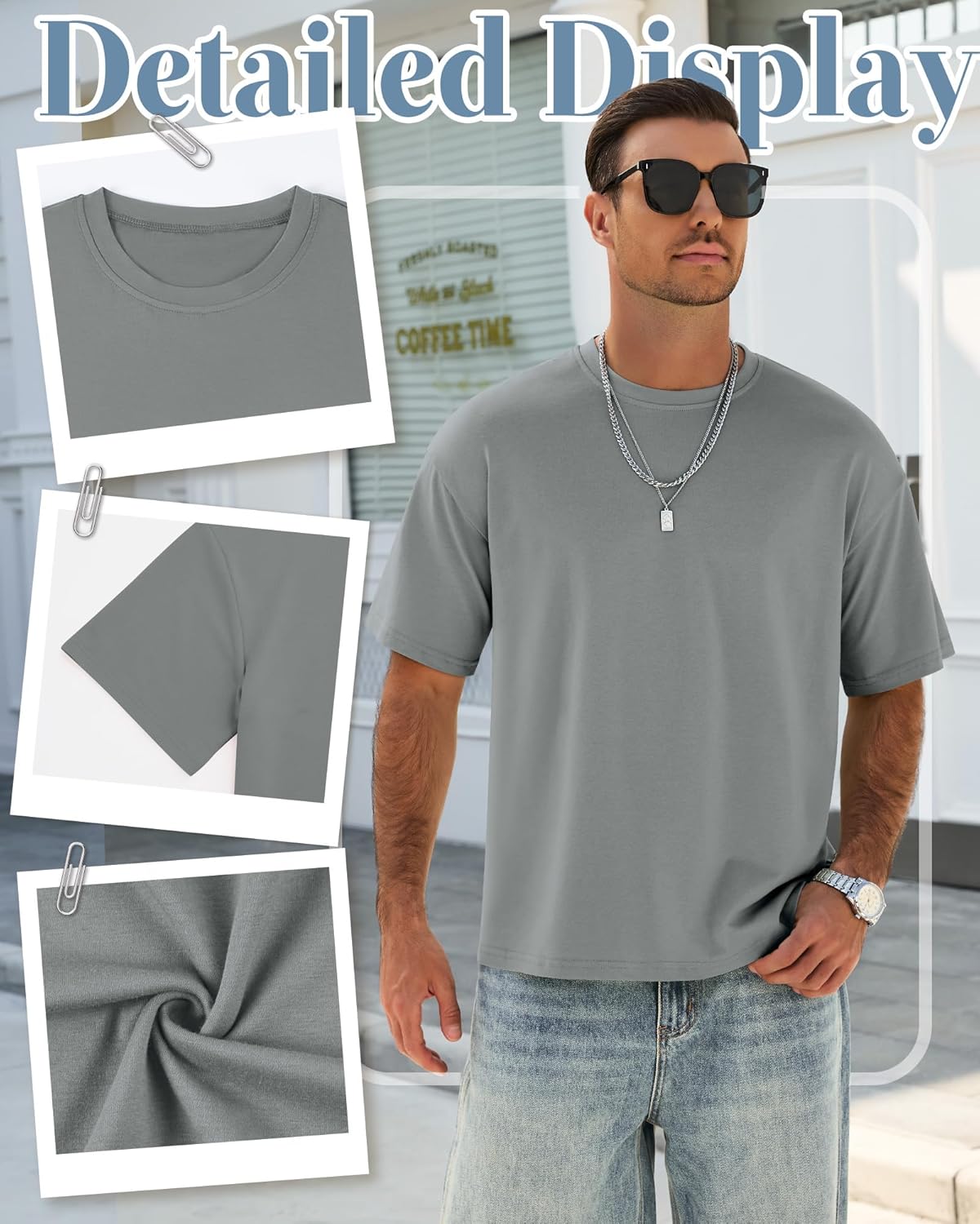 Neer 5 Pack Men's Oversized T-Shirts Loose Fit Gym Short Sleeves Drop Shoulder Tops Fashion Streetwear Workout Baggy Tees