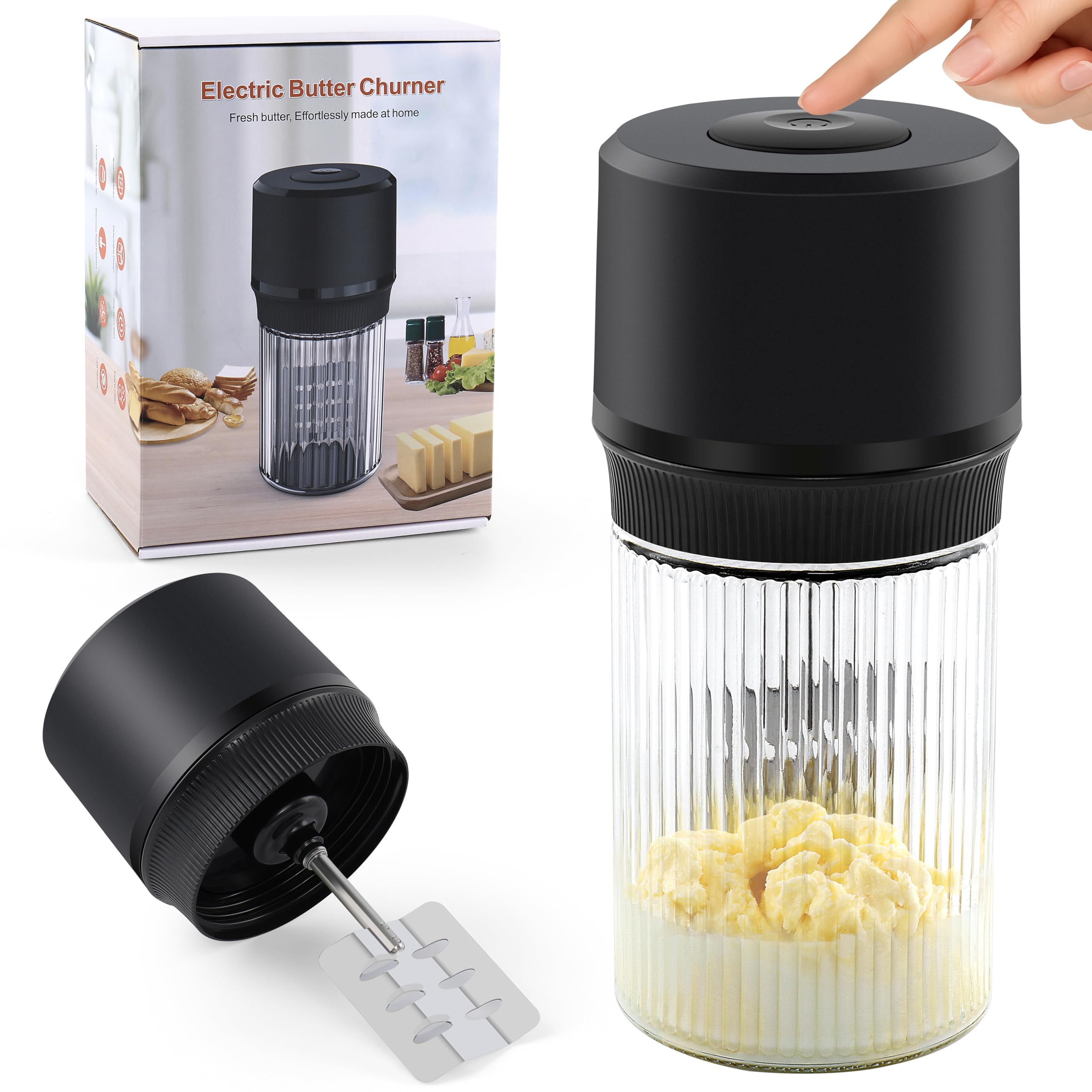 IFOLO Electric Butter Churner – One-Touch Butter Maker, 34oz Food-Grade Glass Jar with High-Speed Brushless Motor, Freshly Made in Just 5-10 Mins.