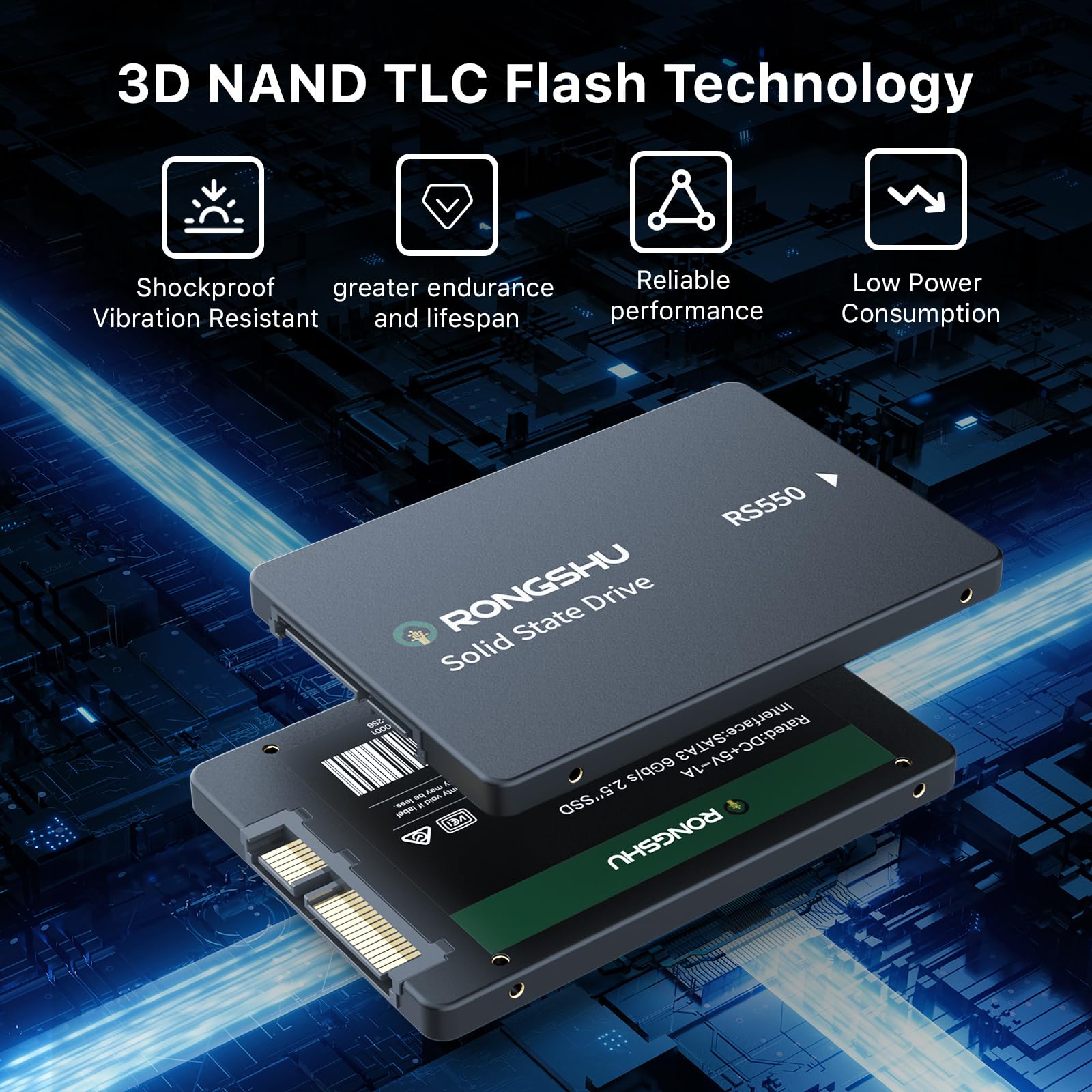 256GB SATA SSD 2.5'' Unità a Stato Solido Interna, SATA III 6 Gb/s con Velocità di Lettura Fino a 550 MB/s, 3D NAND SSD Interna, Ideale per L'aggiornamento di Laptop, PC e Desktop (RS550)