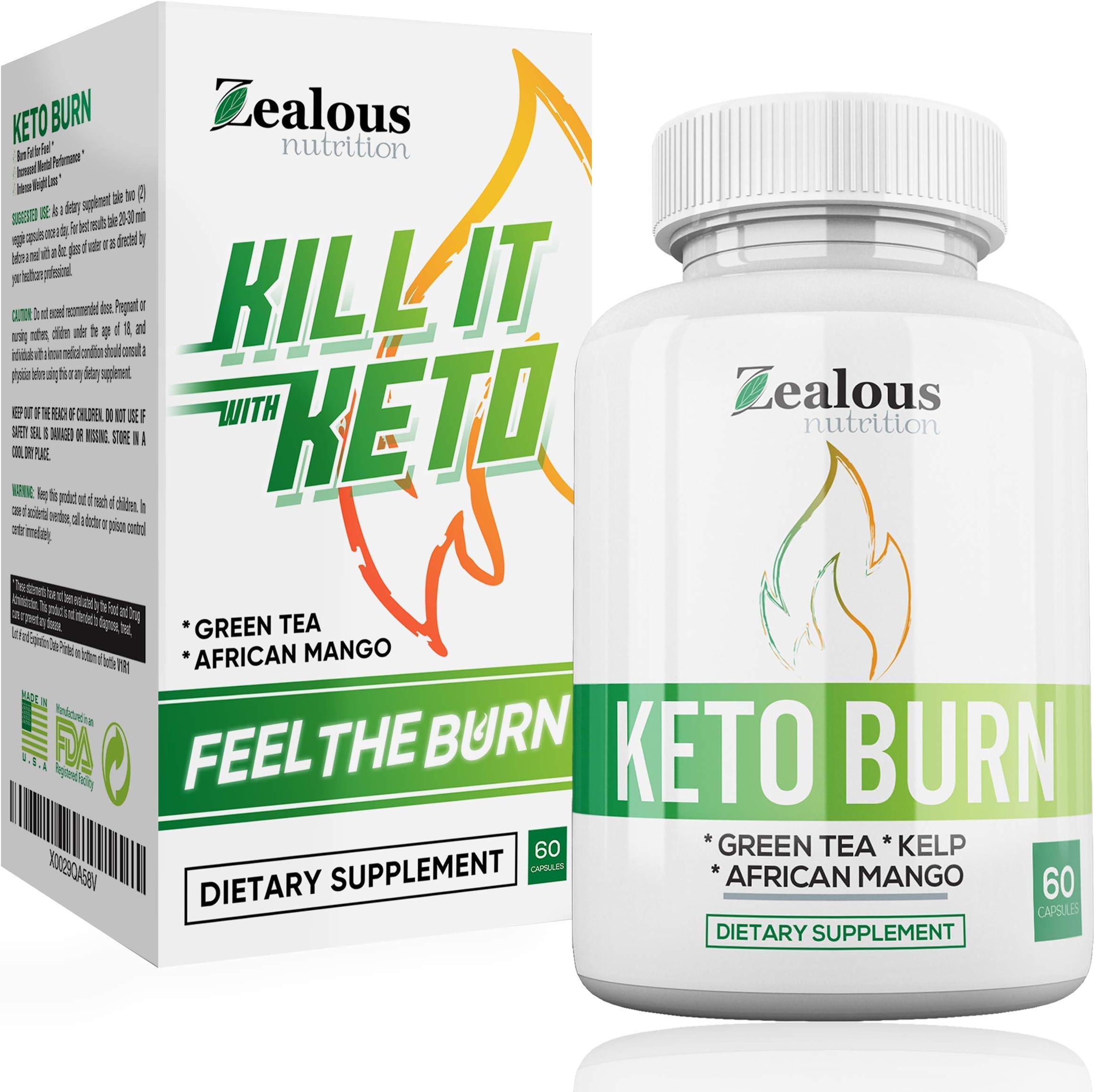 Keto Burn Diet Capsules + Apple Cider Vinegar - Max ACHV Advanced Energy Formula W/Green Tea, Ketones, Kelp - Blend to Support Metabolism, Boosts Ketosis and Enhances Focus, for Men and Women, 60 Cap