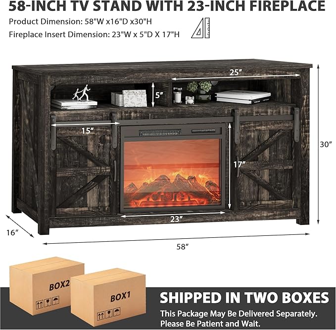 Soporte para TV con Chimenea Eléctrica 58", hasta 65" miniatura 2