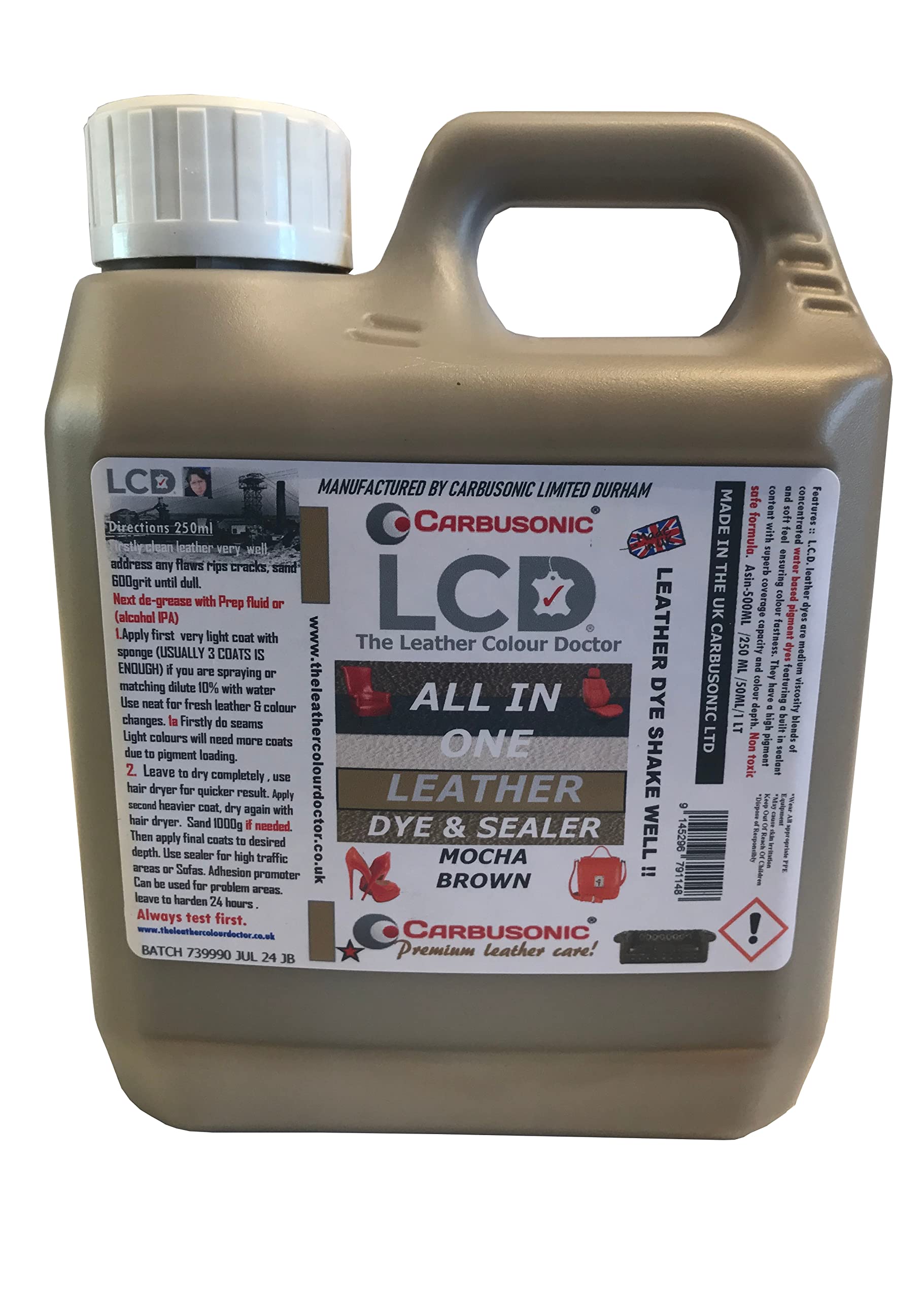 Carbusonic All in one Leather dye and sealant, Interior Leather Paint for Car Seats, Sofas, Arm Chairs, Shoes, Handbags & More. (Dark Grey, 500 ml) — view 43