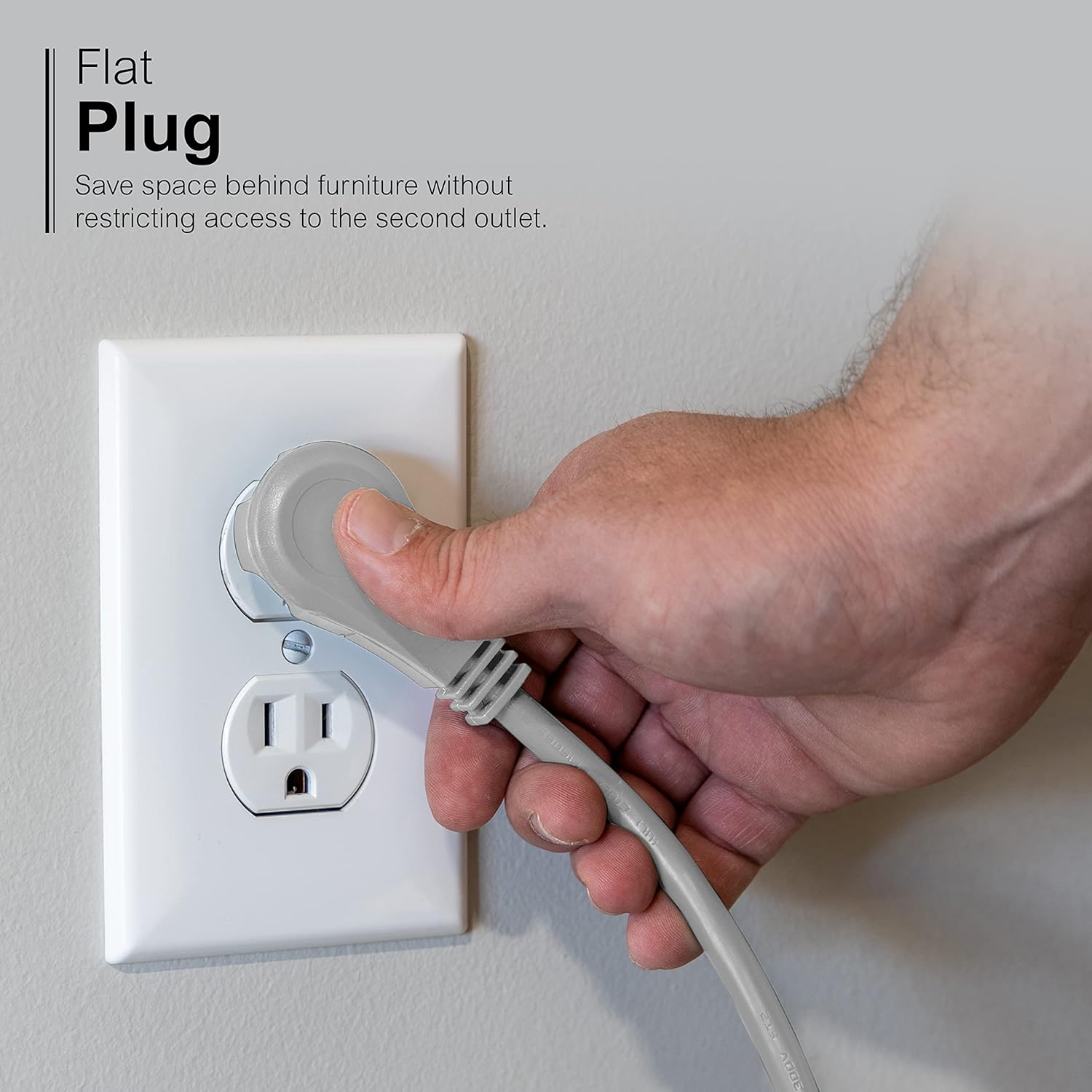 GE 3-Outlet Flat Extension Cord 25 Ft Grounded Extension Cord with Multiple Outlets 3 Prong Outlet Extender Flat Plug Indoor Power Strip 16 Gauge UL Listed Gray, 43025
