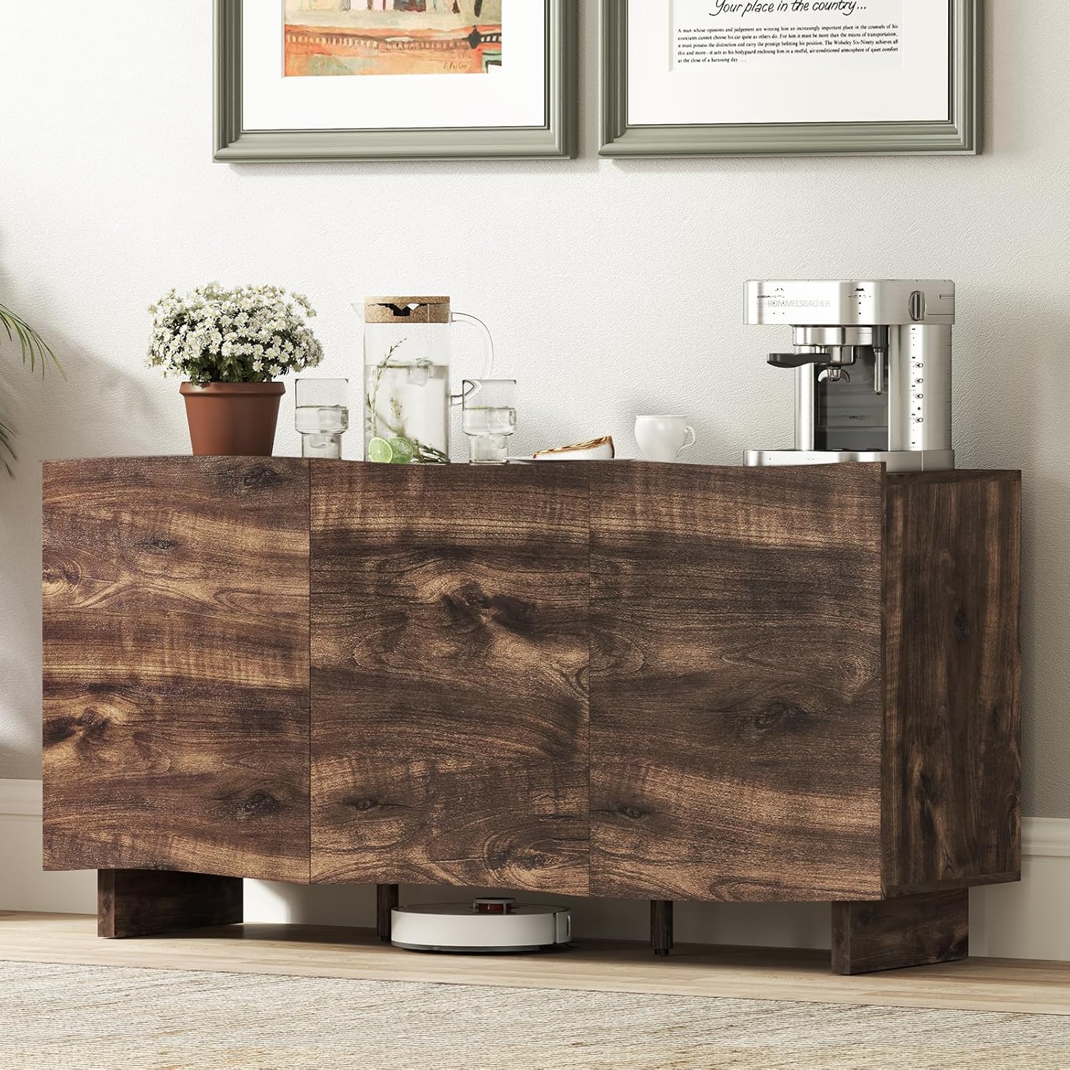 ANJ 55" Sideboard Buffet Cabinet with Storage,Modern Wave Credenza Accent Cabinet Console Side Board with Adjustable Shelves for Kitchen Living Room Entryway