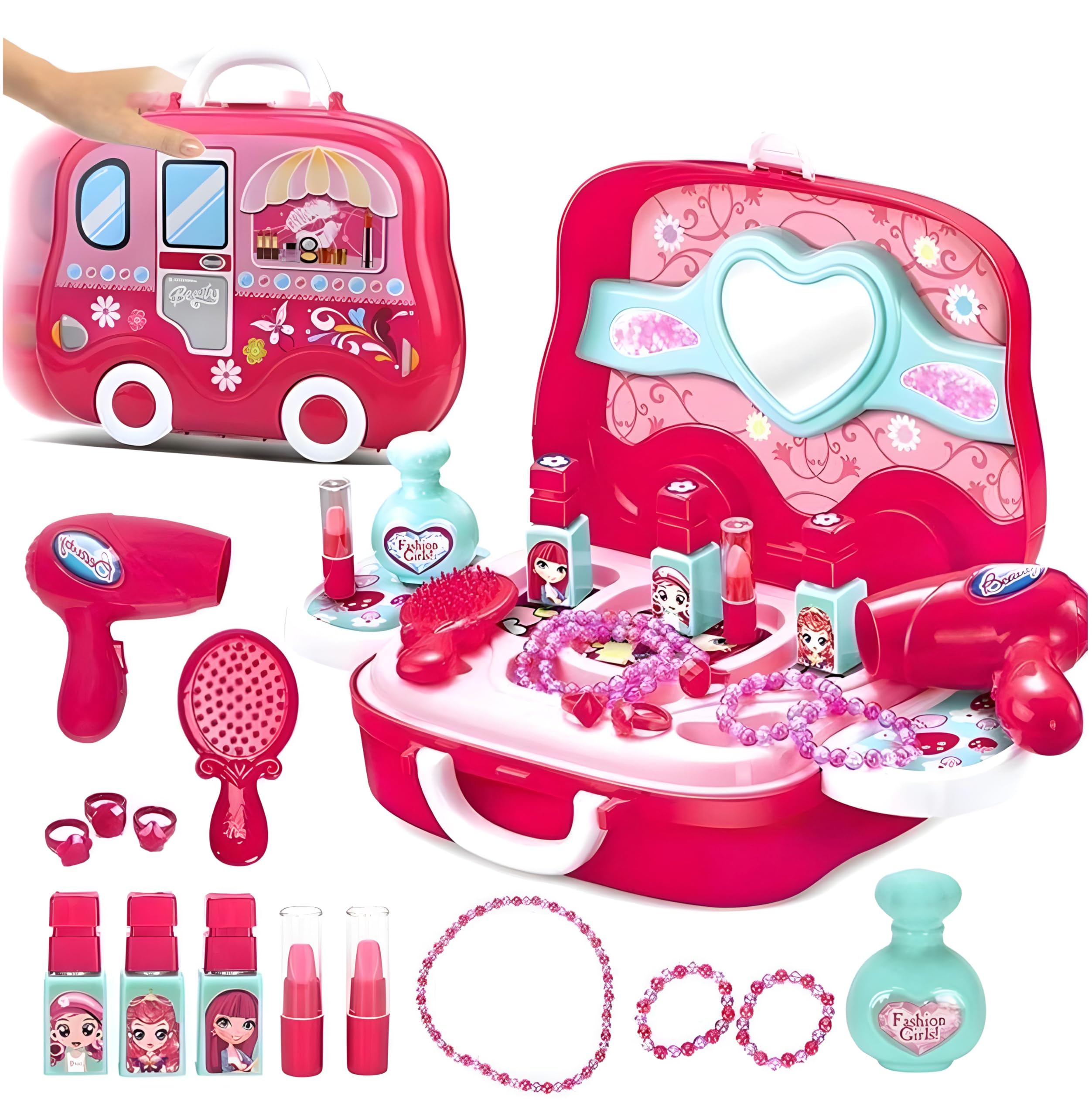 CASWAA Make up Kit Beauty Set Toy for Girl | Pretend Play Cosmetic Suitcase Makeup Set Accessories Toys for Children Princess Girls | Birthday Gift for Girls Multicolour (Pack of 19 pcs) (B0DFC4GHBG) Amazon Price History, Amazon Price Tracker