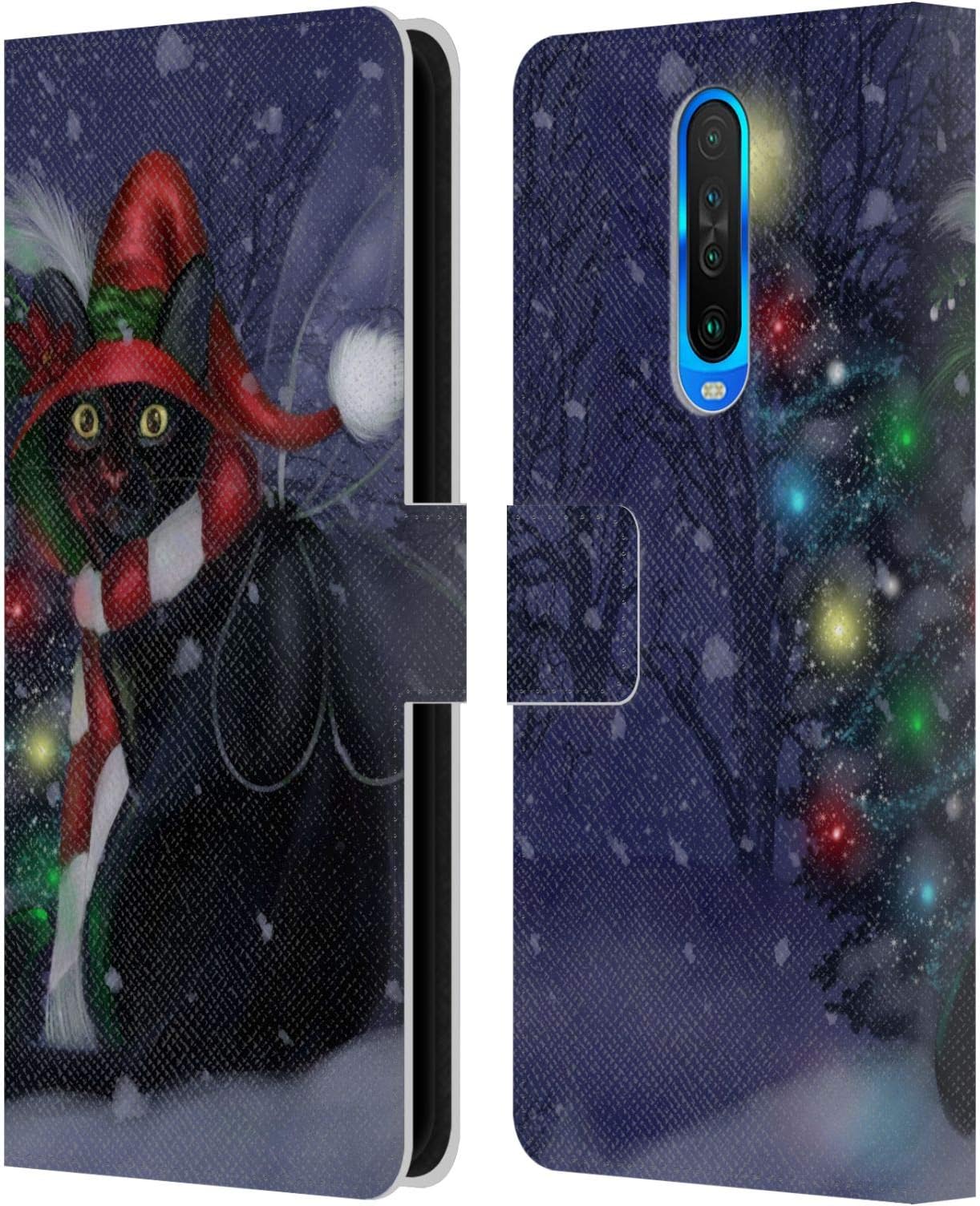 Official Ash Evans Yuletide Cheer Black Cats Leather Book Wallet Case Cover Compatible For Xiaomi Redmi K30 / 5G