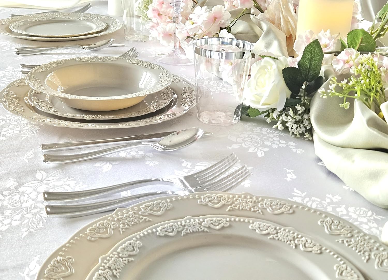 " OCCASIONS " 40 Plates Pack, Vintage Party, Disposable Wedding Party Plastic Plates (7.5'' Appetizer/Dessert Plate, Portofino in Gray)