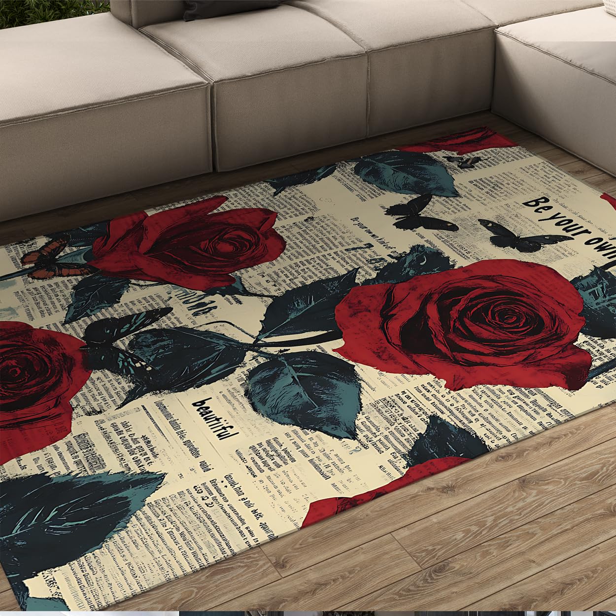 Tapis de cuisine lavable floral rose 180x270cm pour intérieur moderne