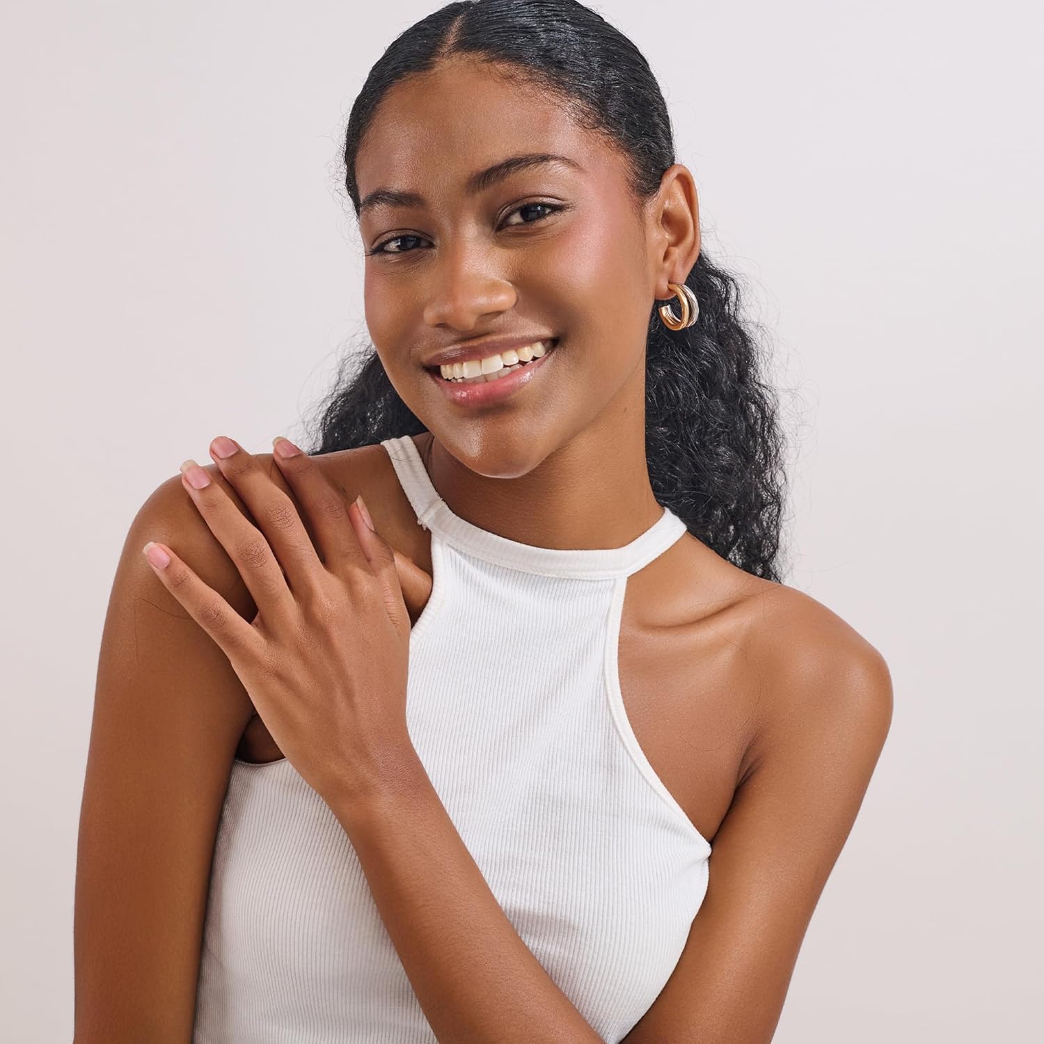 Silver and Gold Hoop Earrings for Women Trendy Two Tone Earrings Thick Open Double Huggie Hoops Earrings for Jewelry Gifts - Image 2